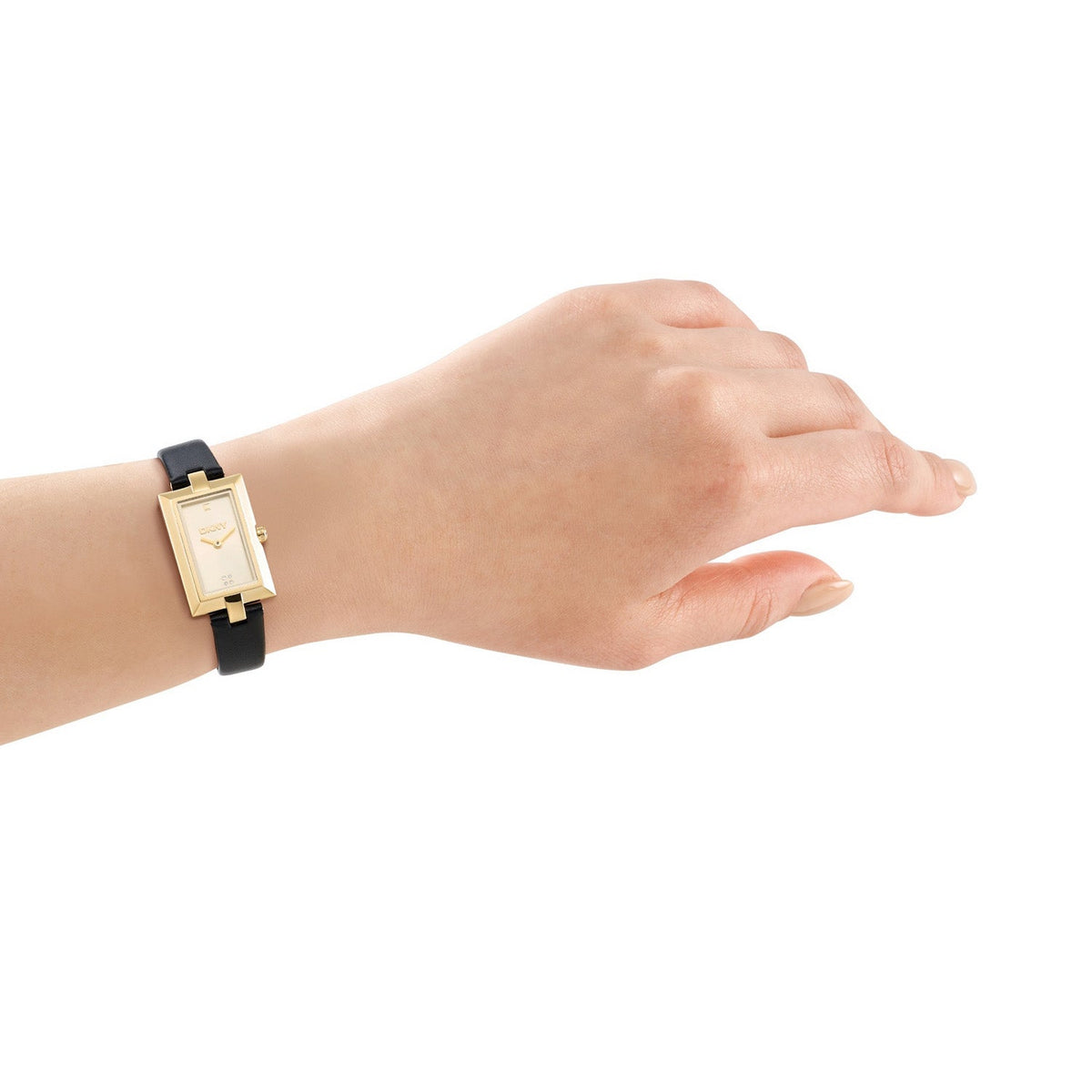 DKNY Signature Shape Champagne Dial Black Leather Womens Watch DK1L151L0025 view 4