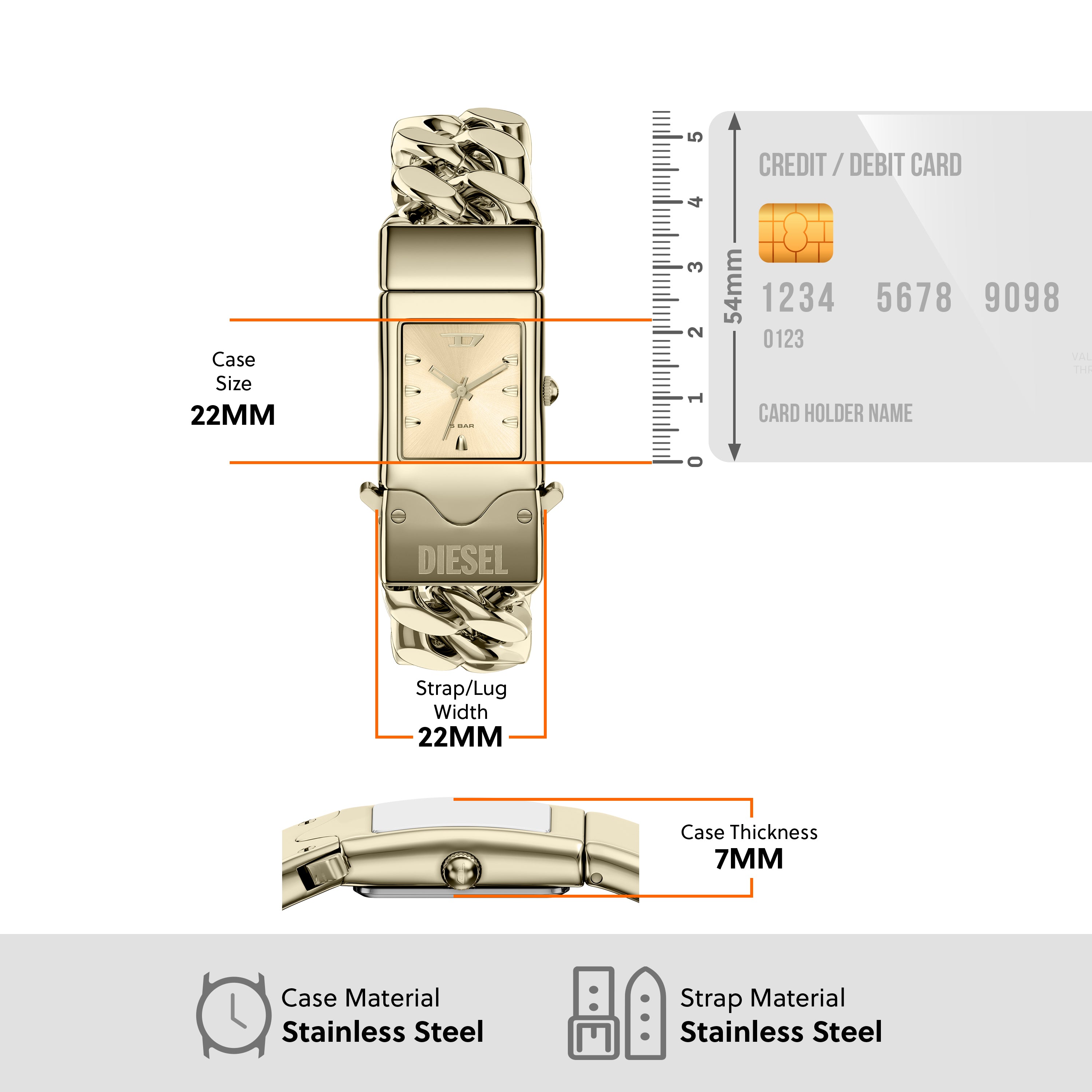 Diesel Closer Gold Dial Stainless Steel Watch DZ2235