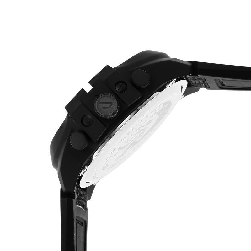 Black digital wristwatch with multiple buttons on the side.