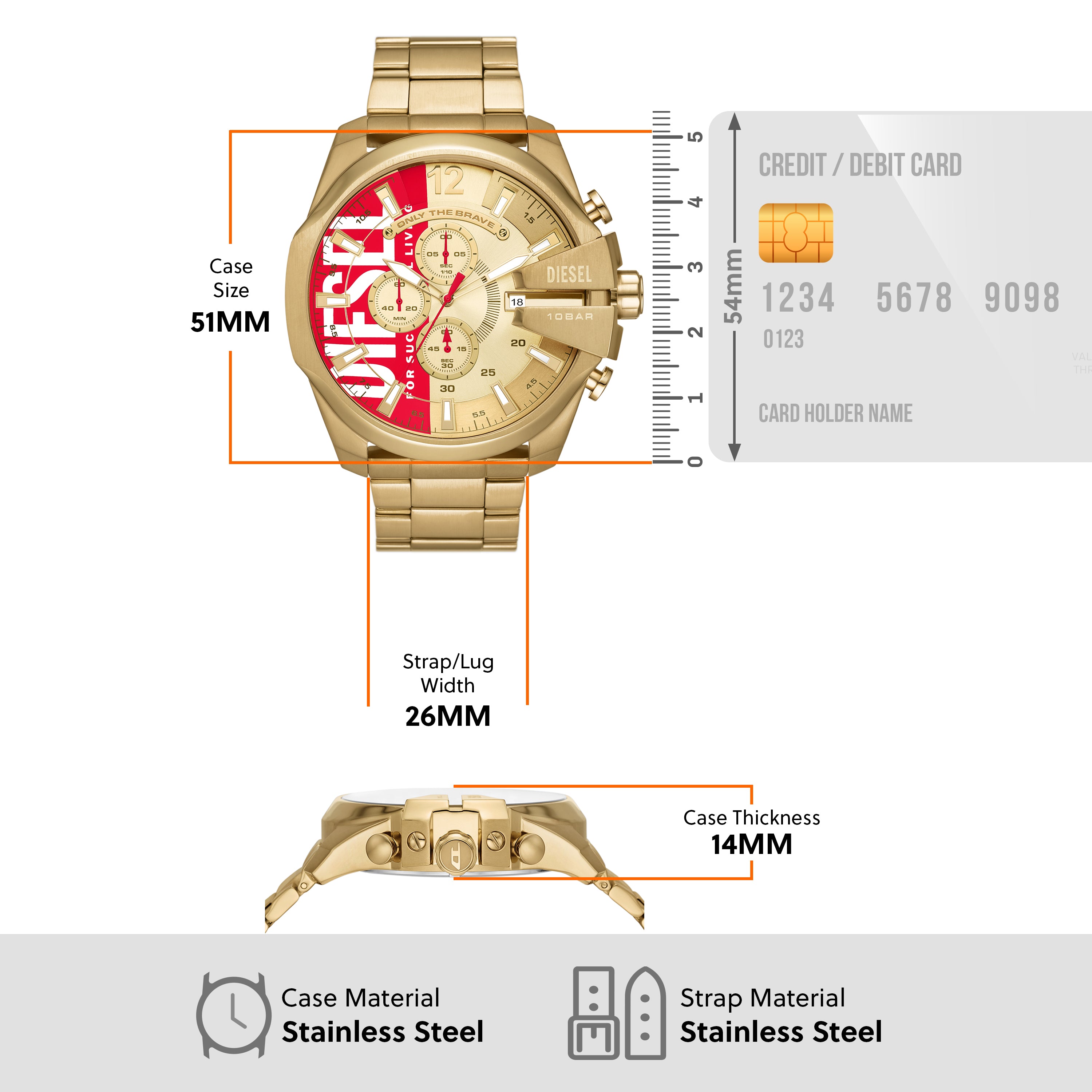 Diesel Gold-Tone Mega Chief Chronograph Stainless Steel Watch DZ4642