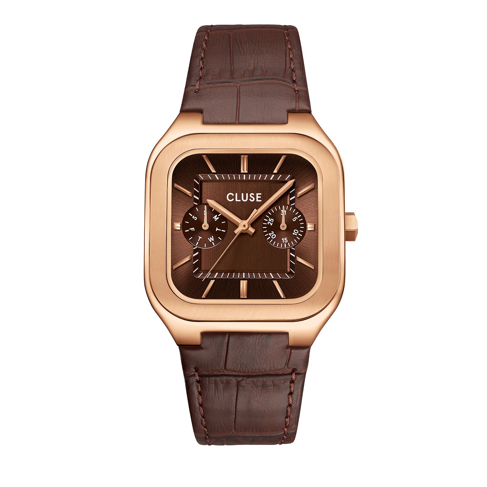 CLUSE Quadrus Multifunction watch, brown dial, brown leather strap CW26206