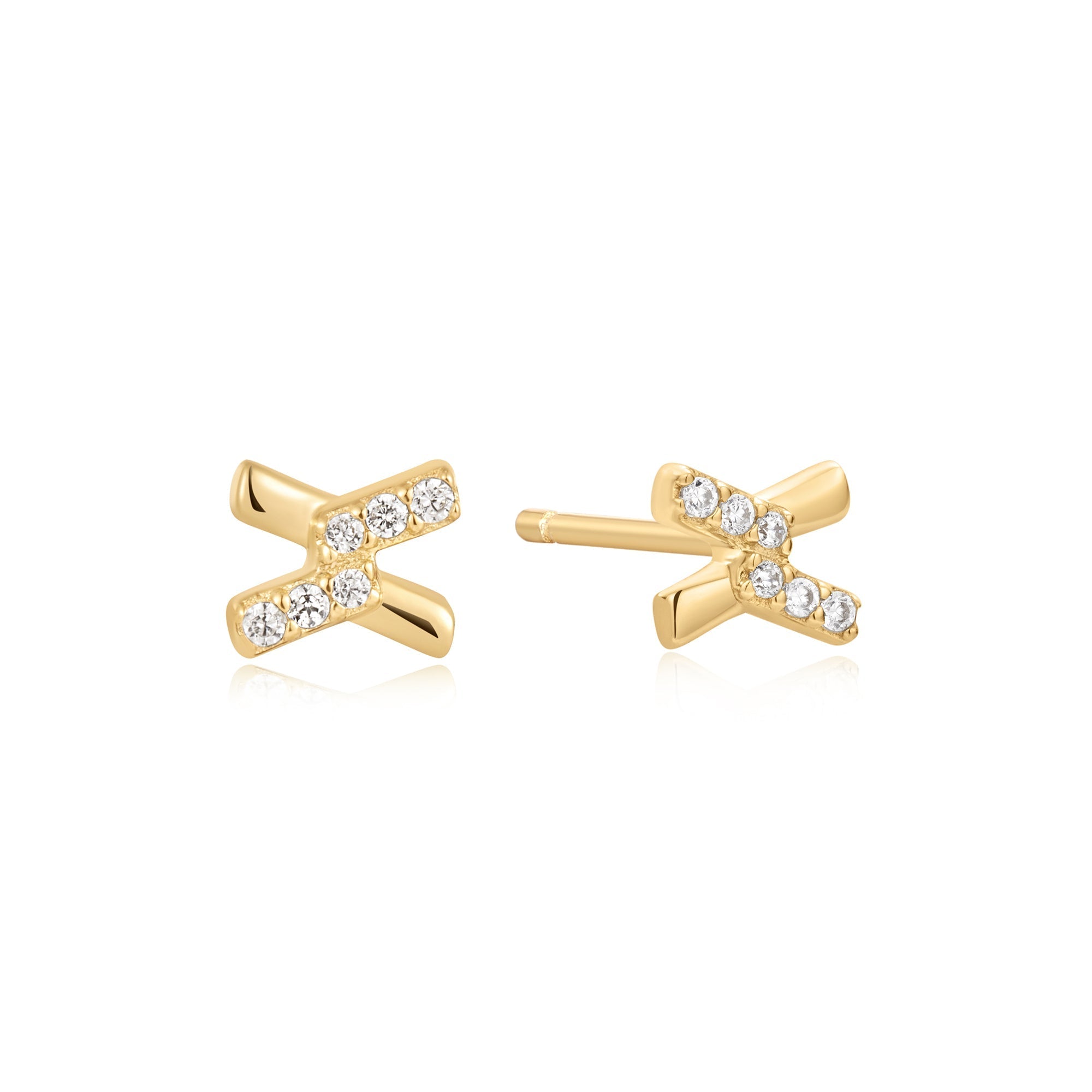 Ania Haie Gold Cross Stud Earrings With Sparkling Cubic Zirconia