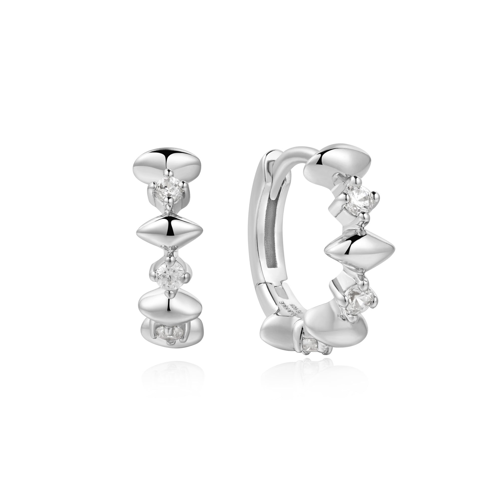 Ania Haie Silver Sparkle Huggies Art Deco Stackable Earrings