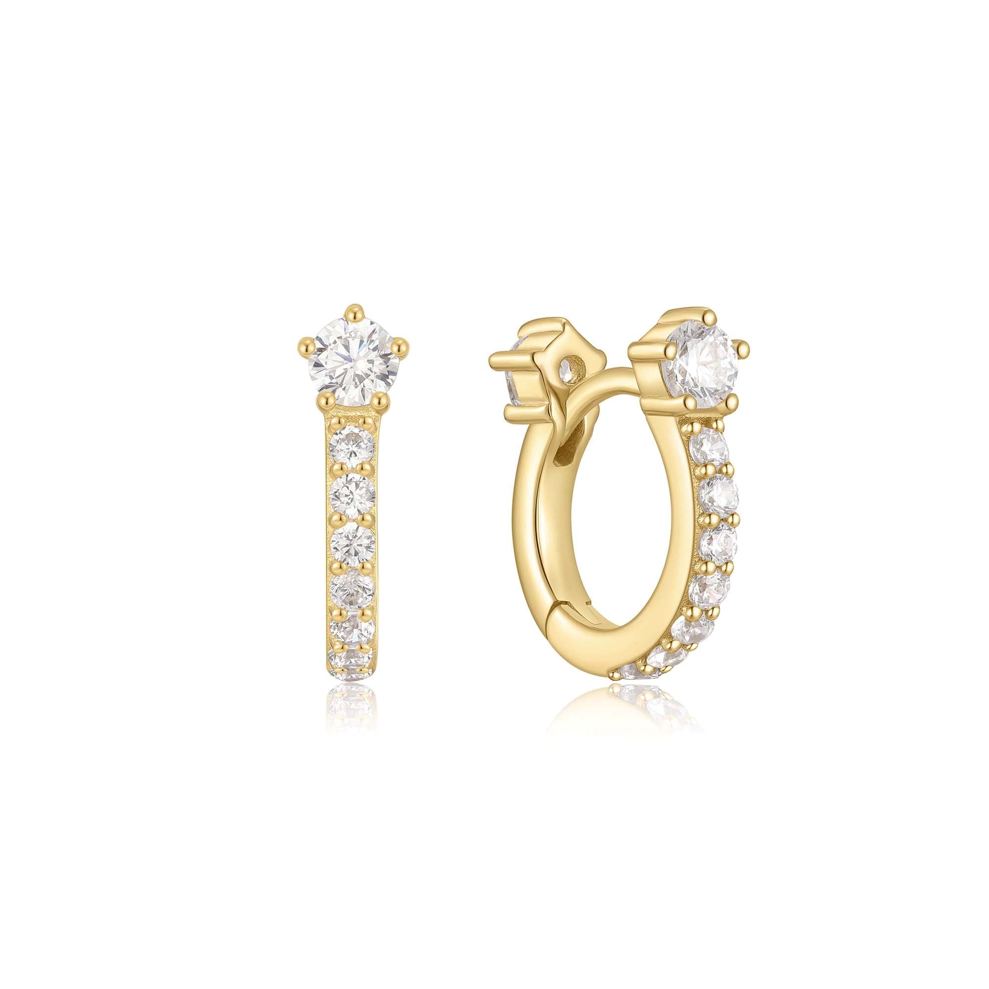 Gold Sparkling Pave Huggie Hoops 14k Sterling Silver Earrings