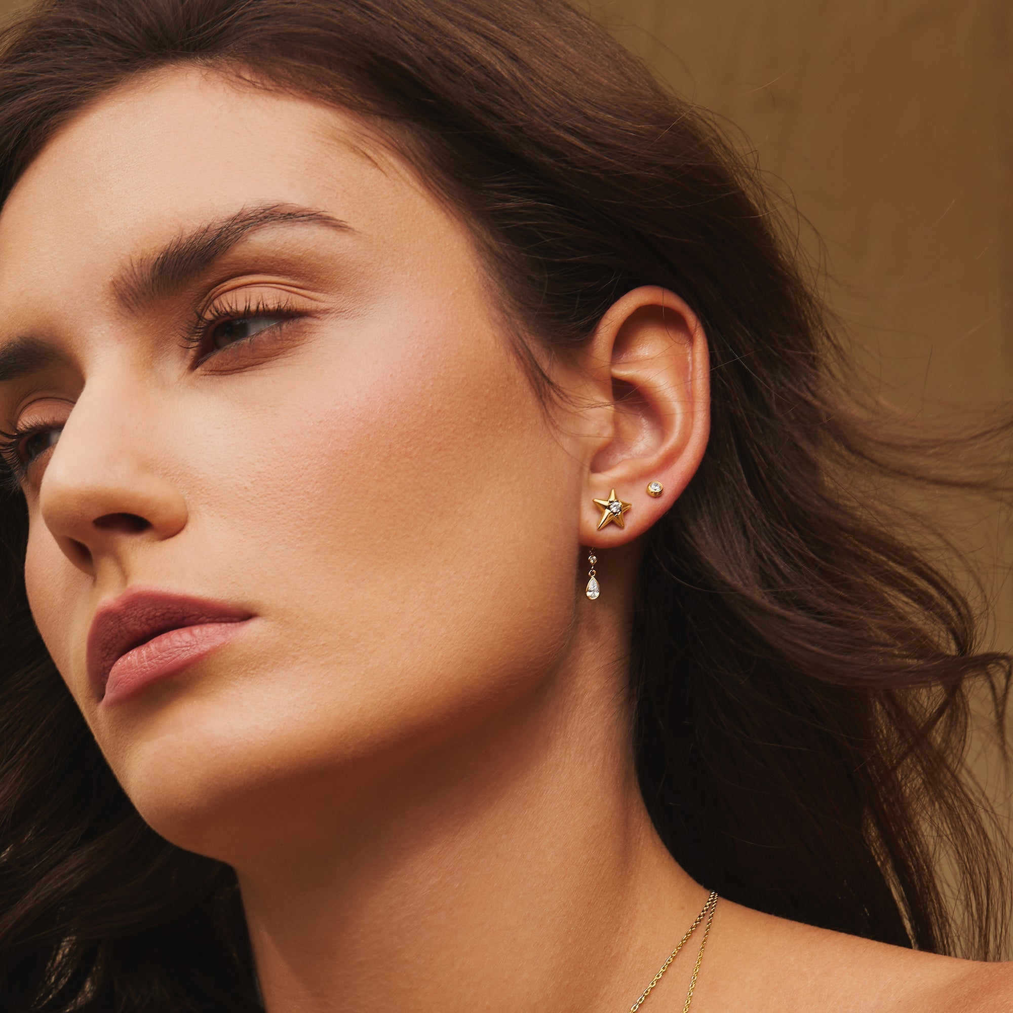 Gold Star Drop Earrings Sparkling Celestial Studs for Women