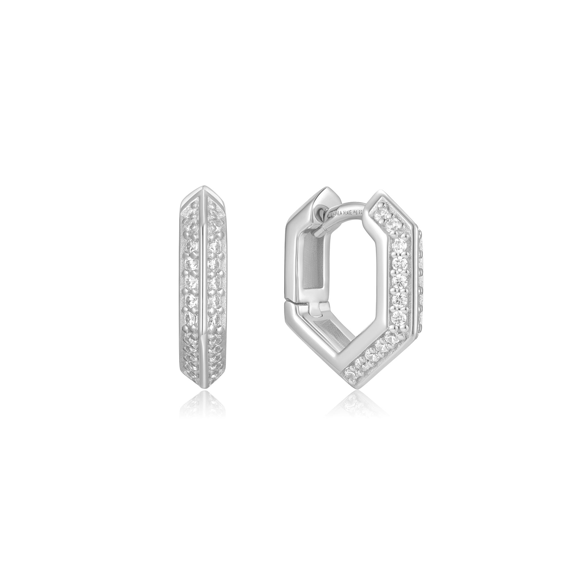 Ania Haie Silver Shield Huggie Hoops Empower Confidence Boldly