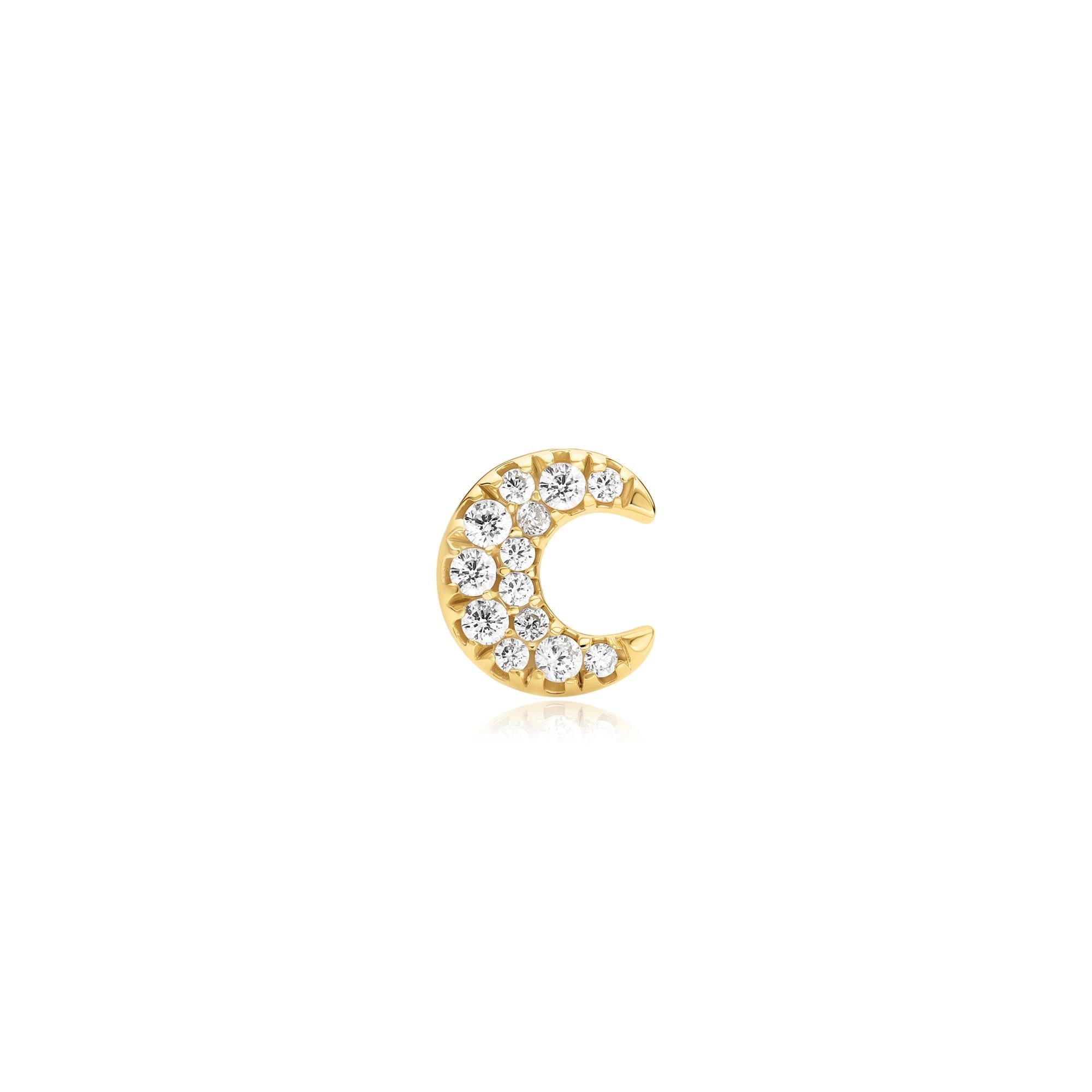 Ania Haie Gold Pave Crescent Moon Barbell Single Earring