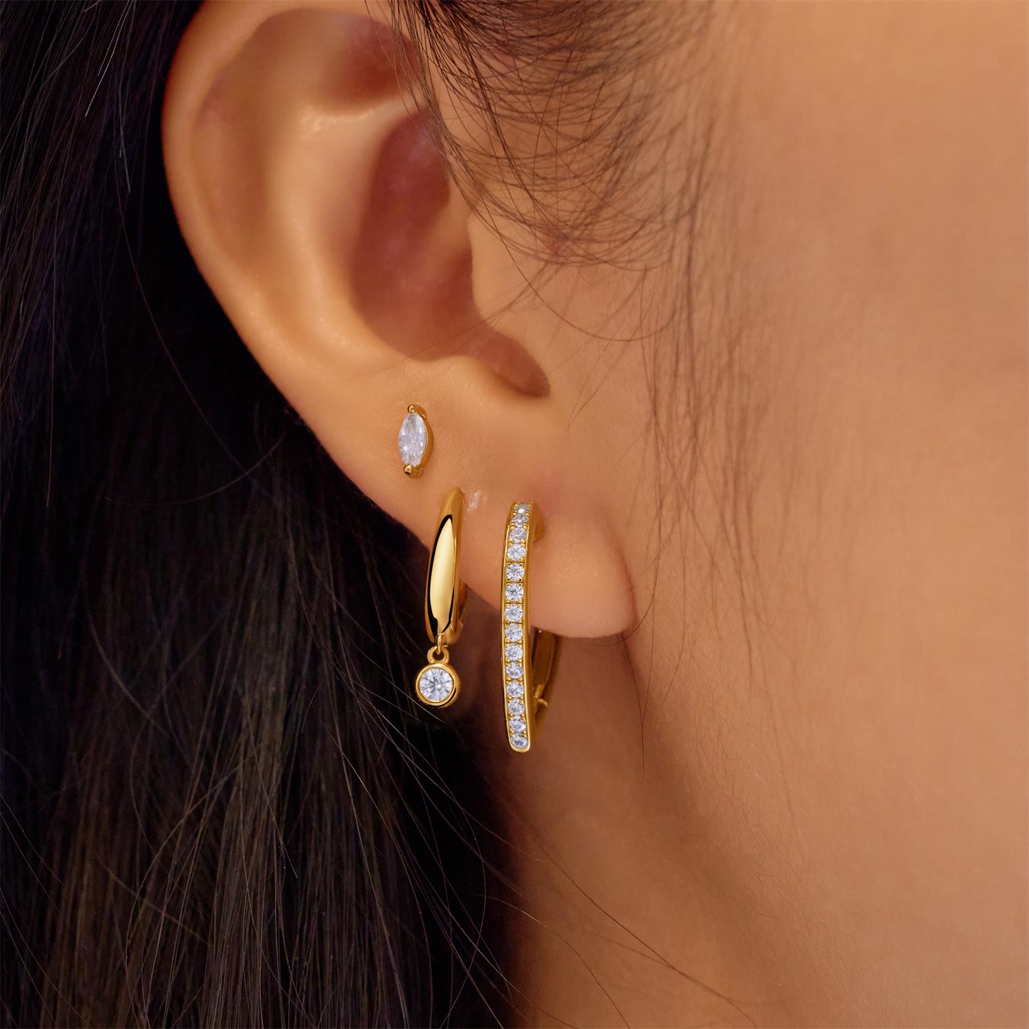 Ania Haie Gold Medium Sparkle Heart Huggie Hoop Earrings