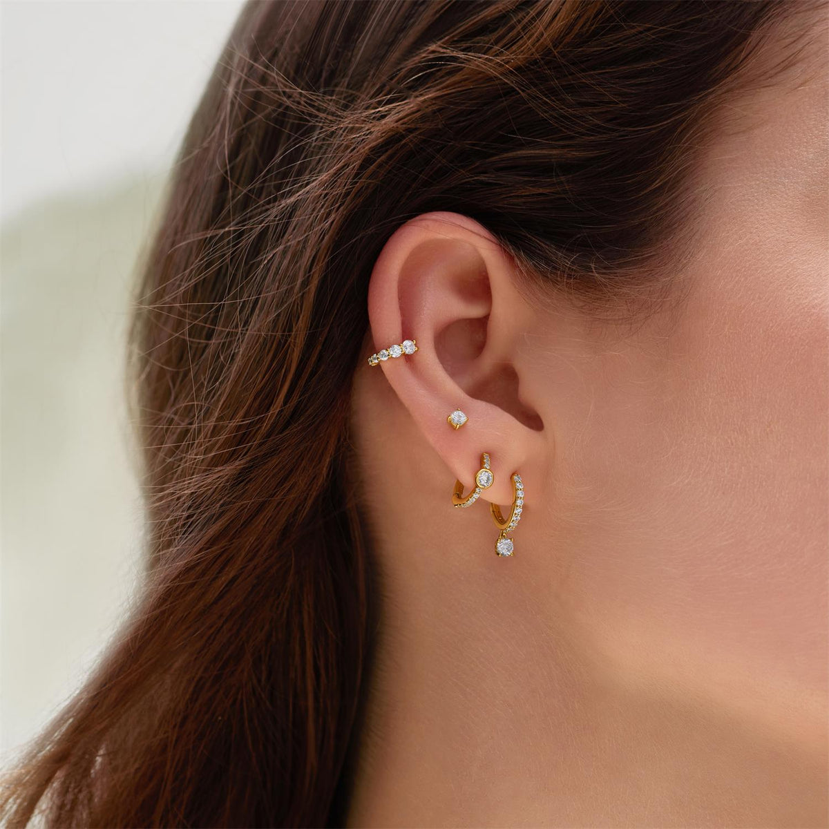 Ania Haie Gold Pave Row & Bezel-Set Huggie Hoop Earrings