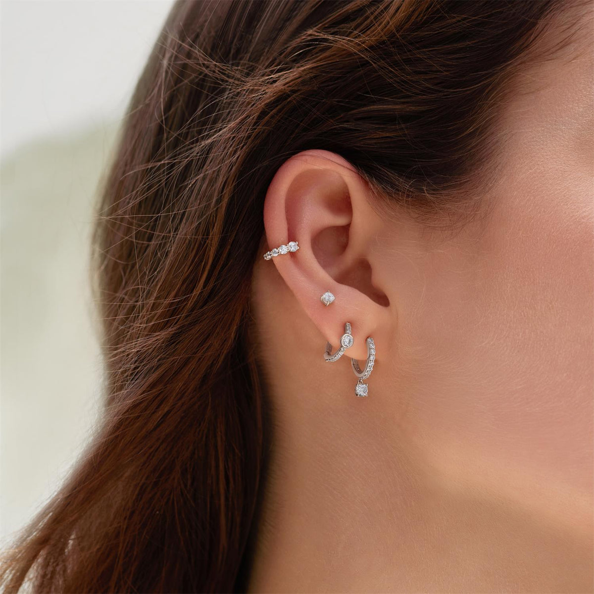 Ania Haie Silver Graduated Sparkle Huggie Hoop Earrings