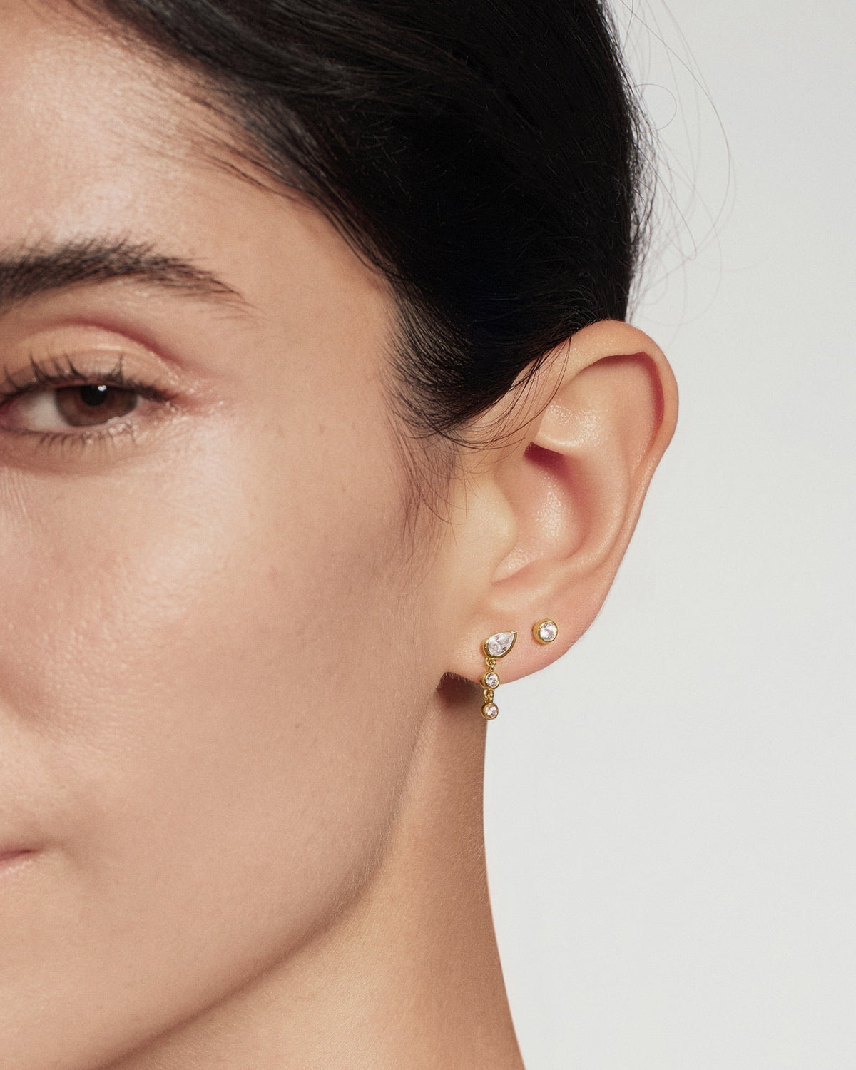 Ania Haie Gold Teardrop & Bezel Round Dangle Stud Earrings E076-03G E076-03G view 3