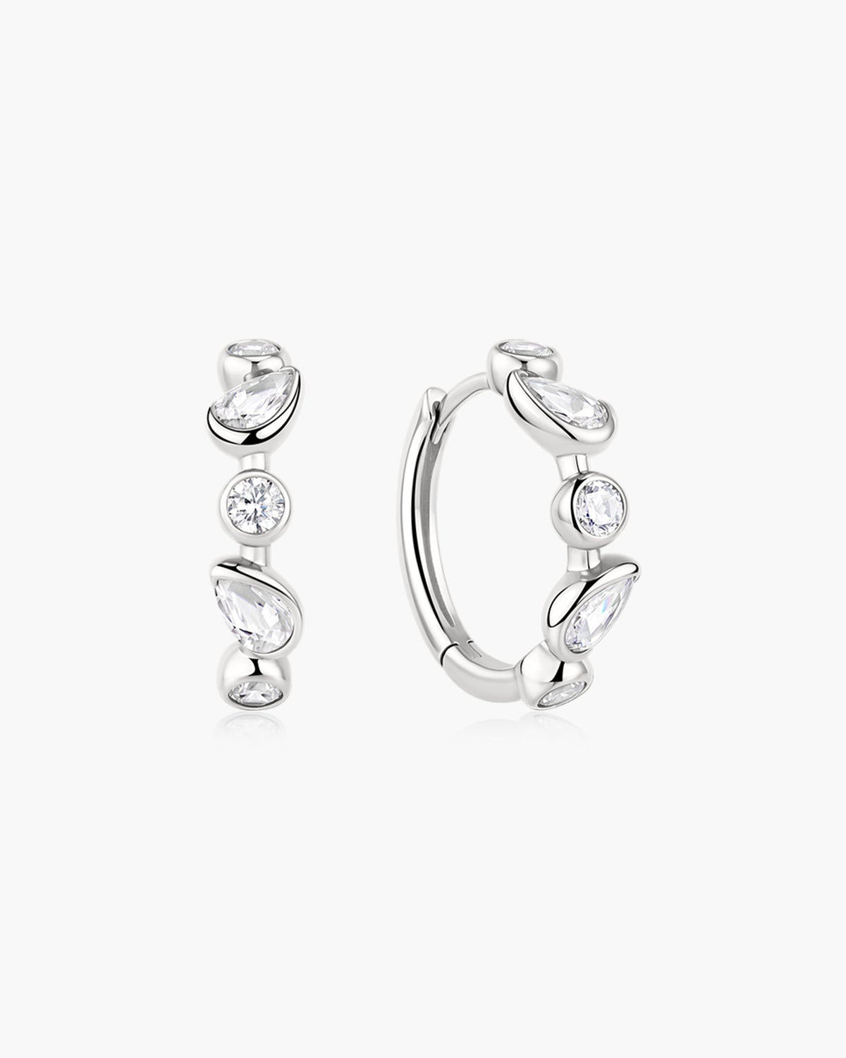 Ania Haie Silver Bezel Round & Teardrop Huggie Hoop Earrings E076-15H E076-15H front packshot