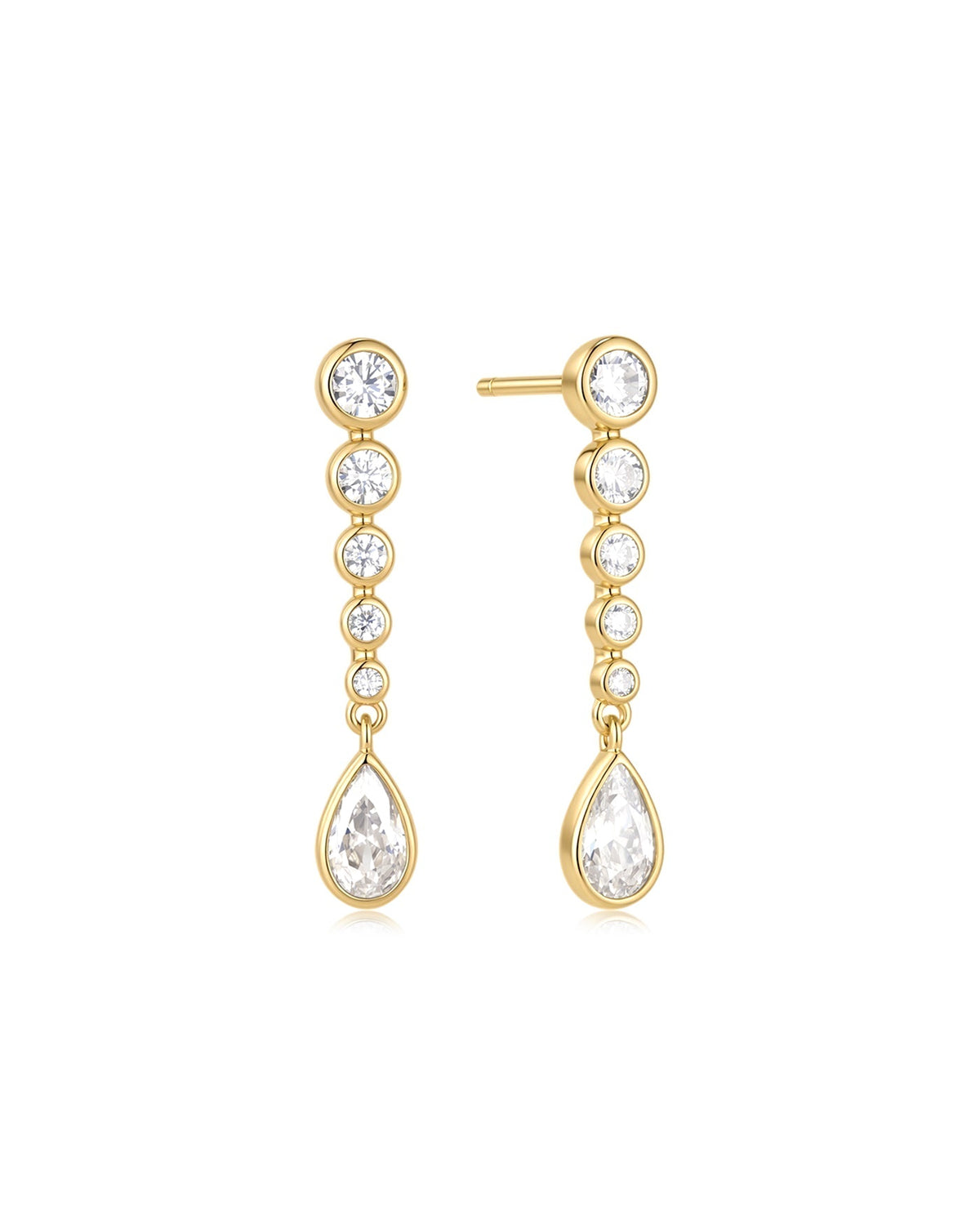 Ania Haie Gold Graduated Bezel Round & Teardrop Dangle Stud Earrings E076-17G E076-17G front packshot