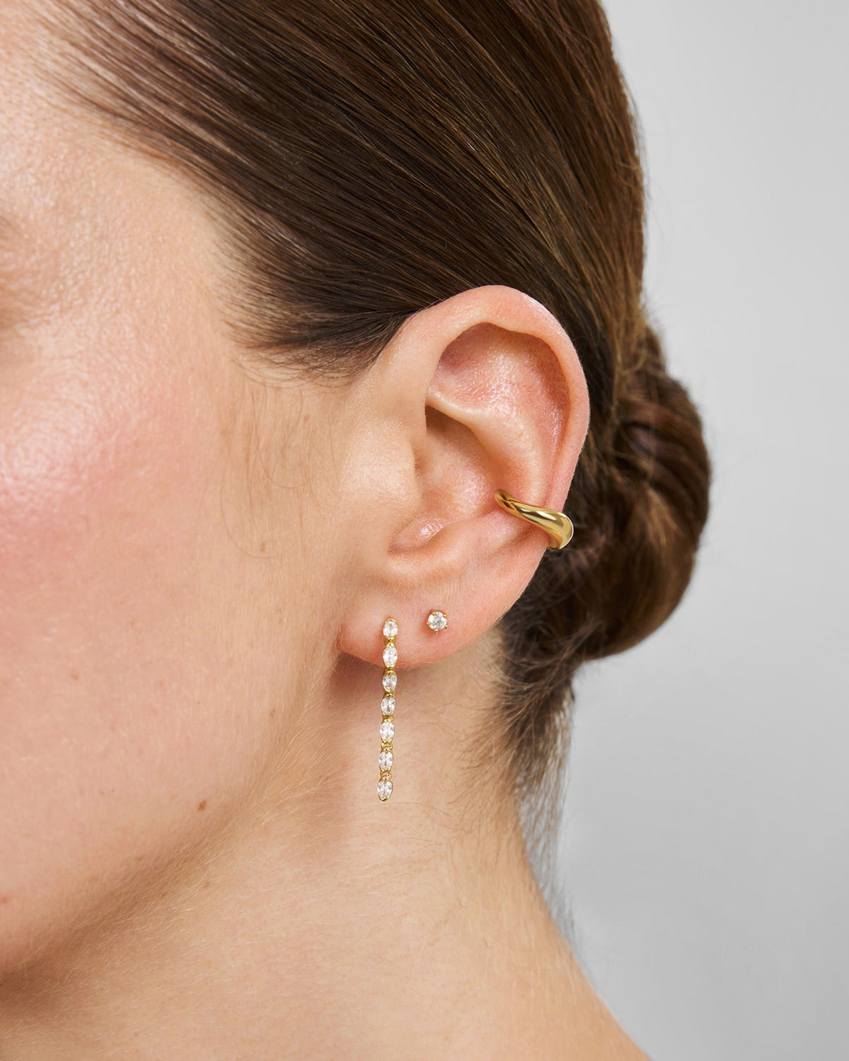 Ania Haie Gold Half-Bezel Oval Linear Dangle Stud Earrings E076-18G E076-18G view 2