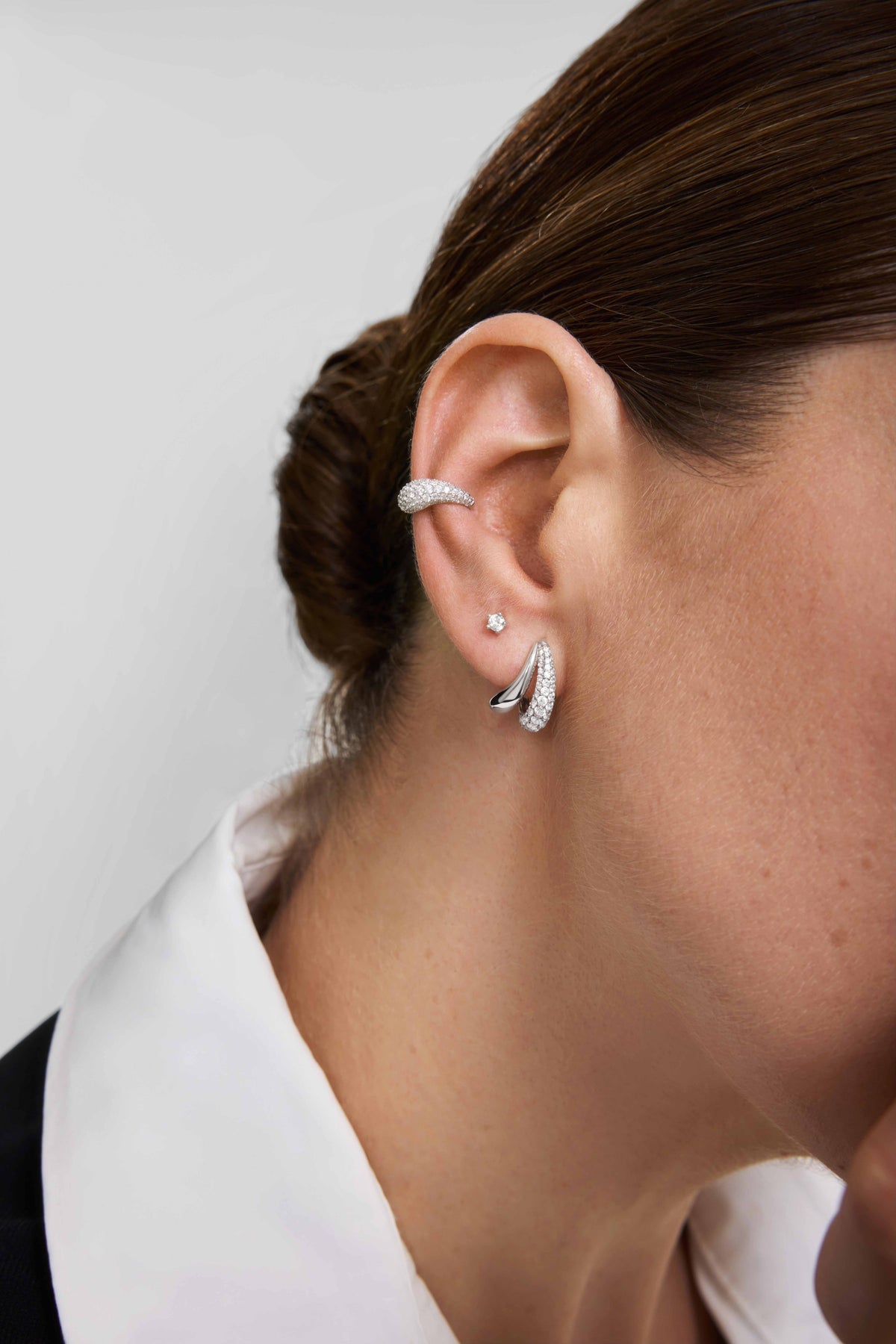 Ania Haie Silver Duet Stud Hoop Earrings E078-05H E078-05H view 3