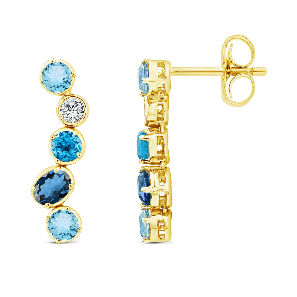0.10ct Diamond & Blue Topaz Stud Earrings in 9K Yellow Gold