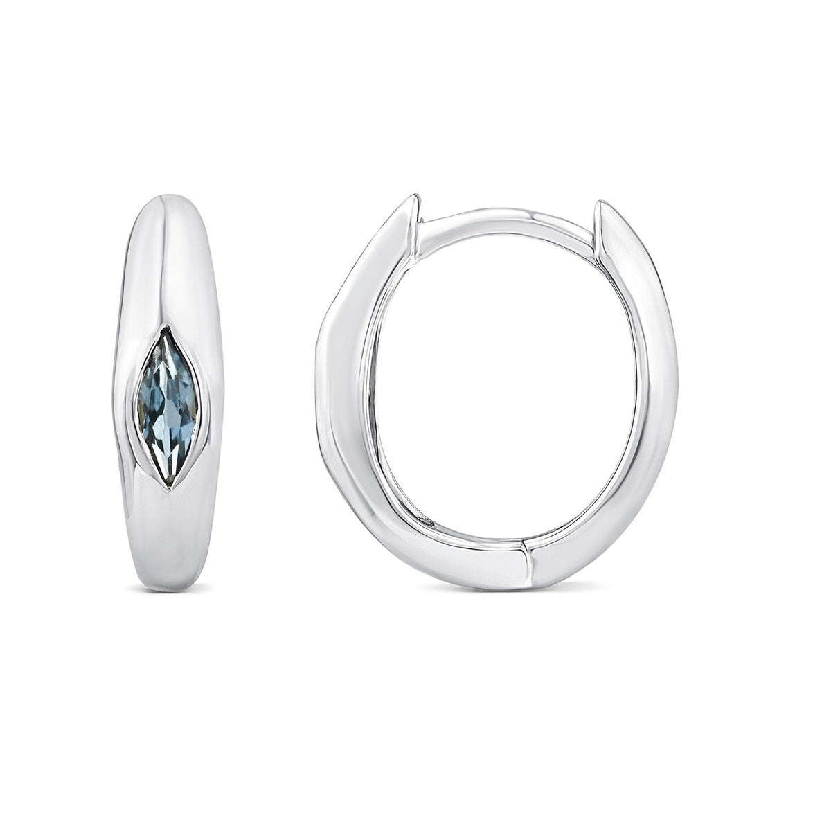 Marquise London Blue Topaz Hoop Earrings in 9K White Gold