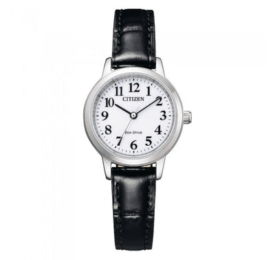 Citizen Eco-Drive Black Leather Strap White Dial Watch EM0930-15A