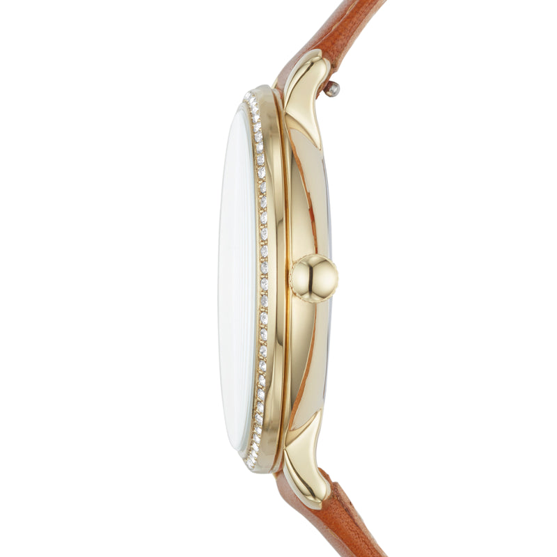 Elegant Fossil Jacqueline Women's Gold Dial Leather Strap Watch ES4293