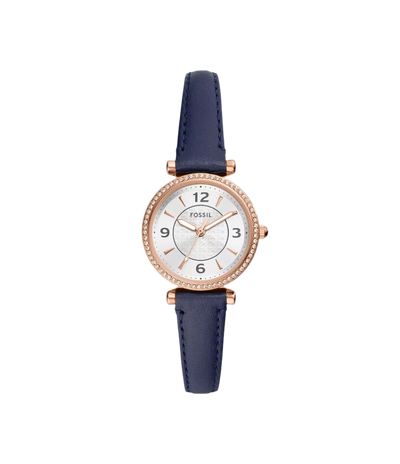 Fossil Carlie Three-Hand Navy LiteHide Leather Watch ES5295