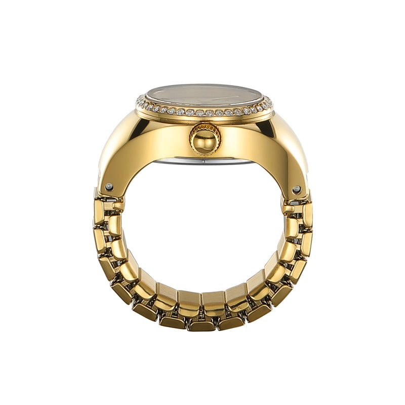 Fossil Gold Crystal-Adorned Two-Hand Movement Ring Watch ES5319