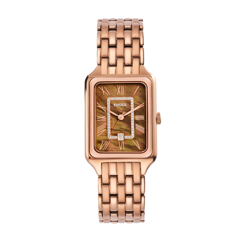 Raquel Rose Gold-Tone Stainless Steel Brown Dial Womens Watch ES5323