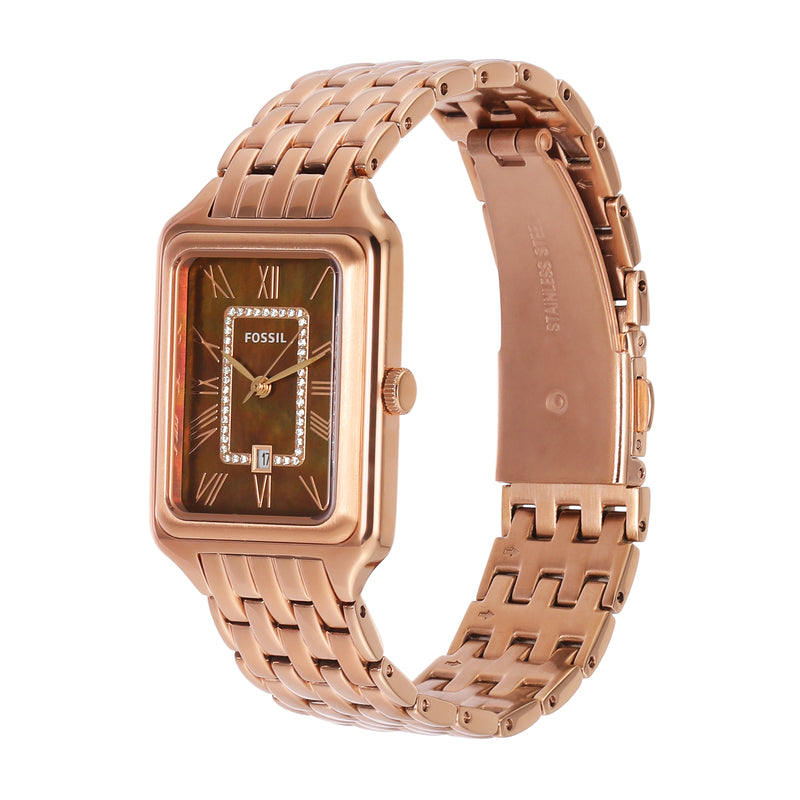 Raquel Rose Gold-Tone Stainless Steel Brown Dial Womens Watch ES5323