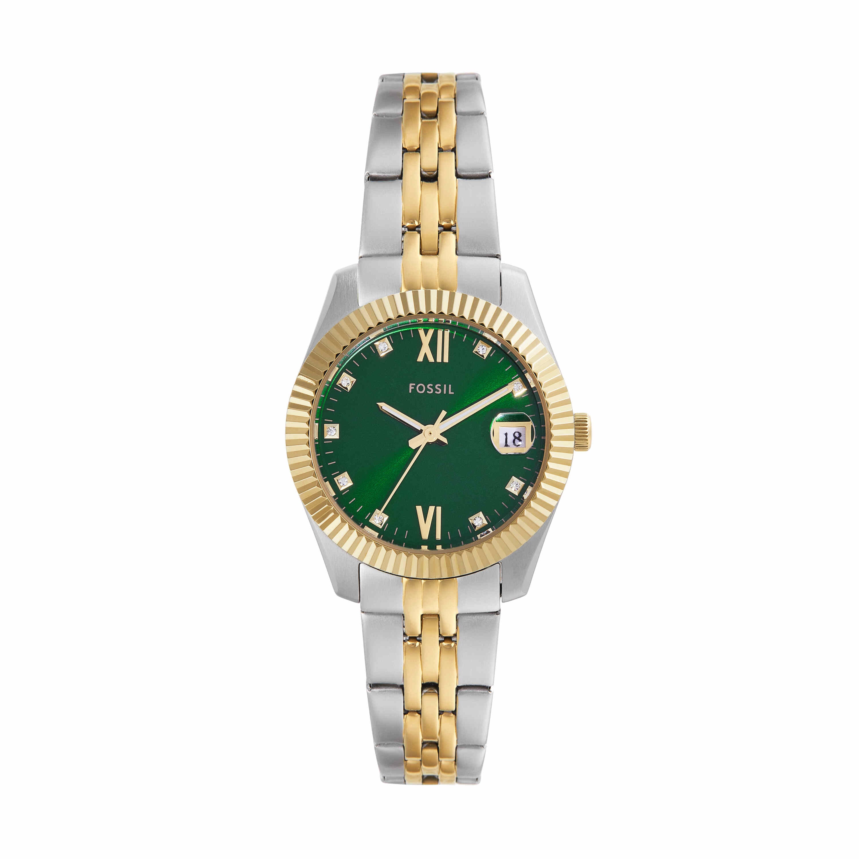 Fossil Scarlette Green Dial Two Tone Stainless Steel Watch ES5388