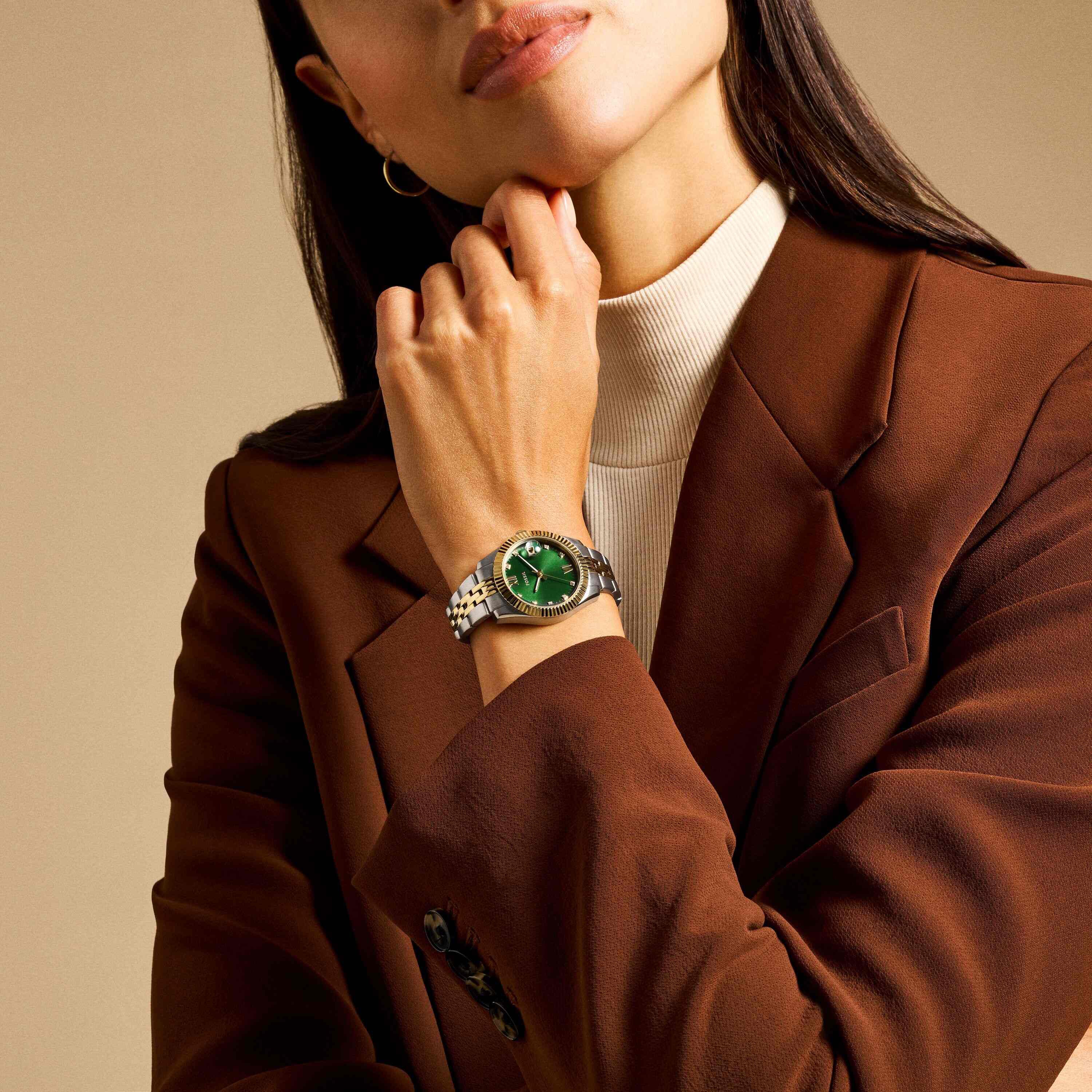 Fossil Scarlette Green Dial Two Tone Stainless Steel Watch ES5388