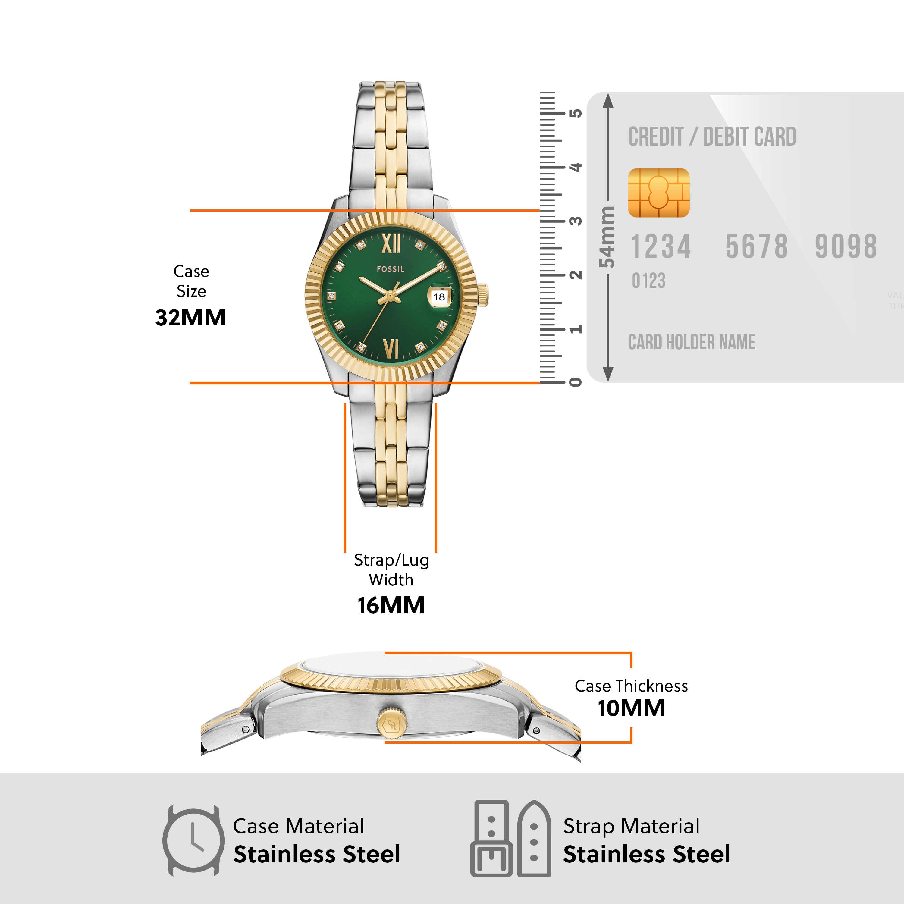 Fossil Scarlette Green Dial Two Tone Stainless Steel Watch ES5388