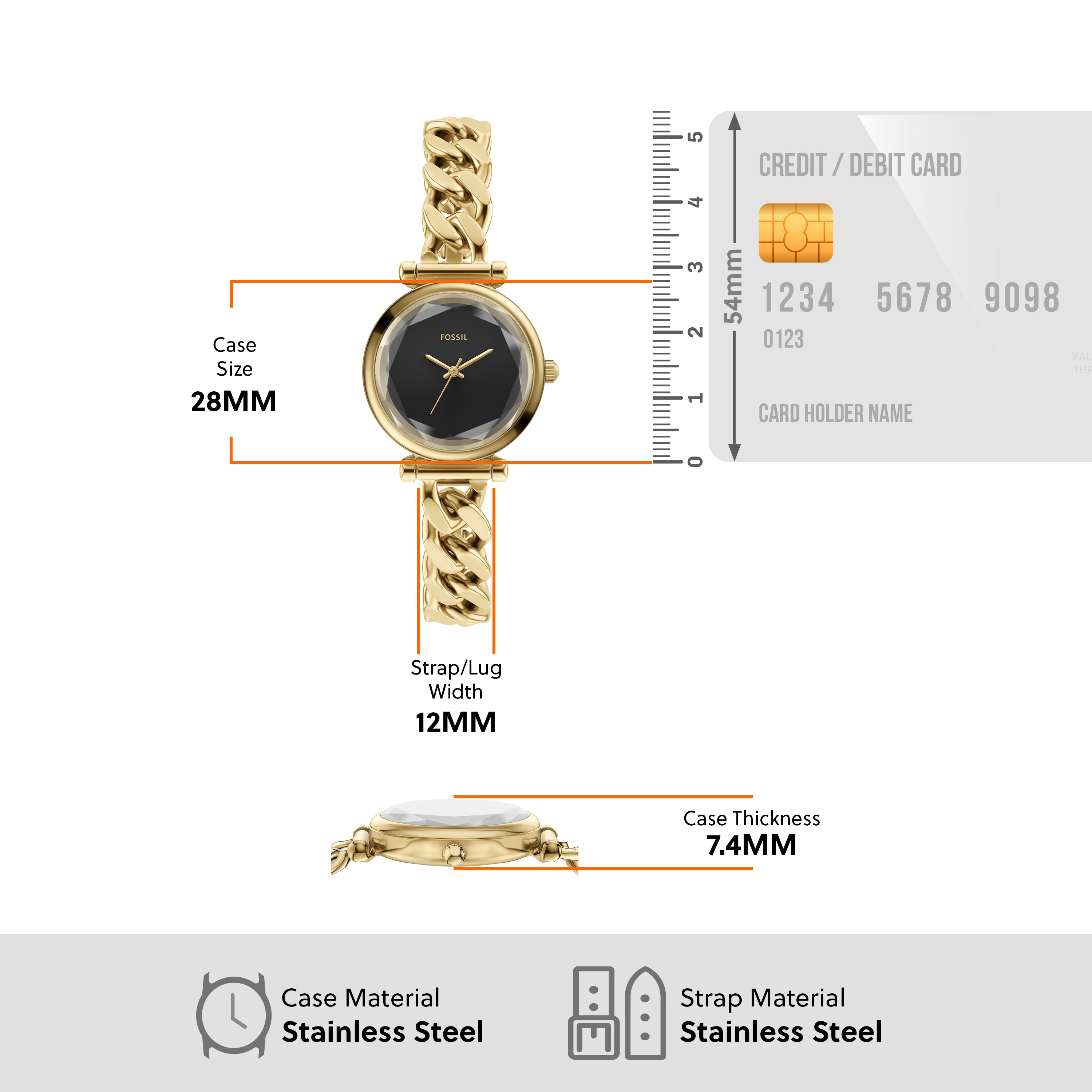 Fossil Carlie Three Hand Gold Stainless Steel Watch ES5440