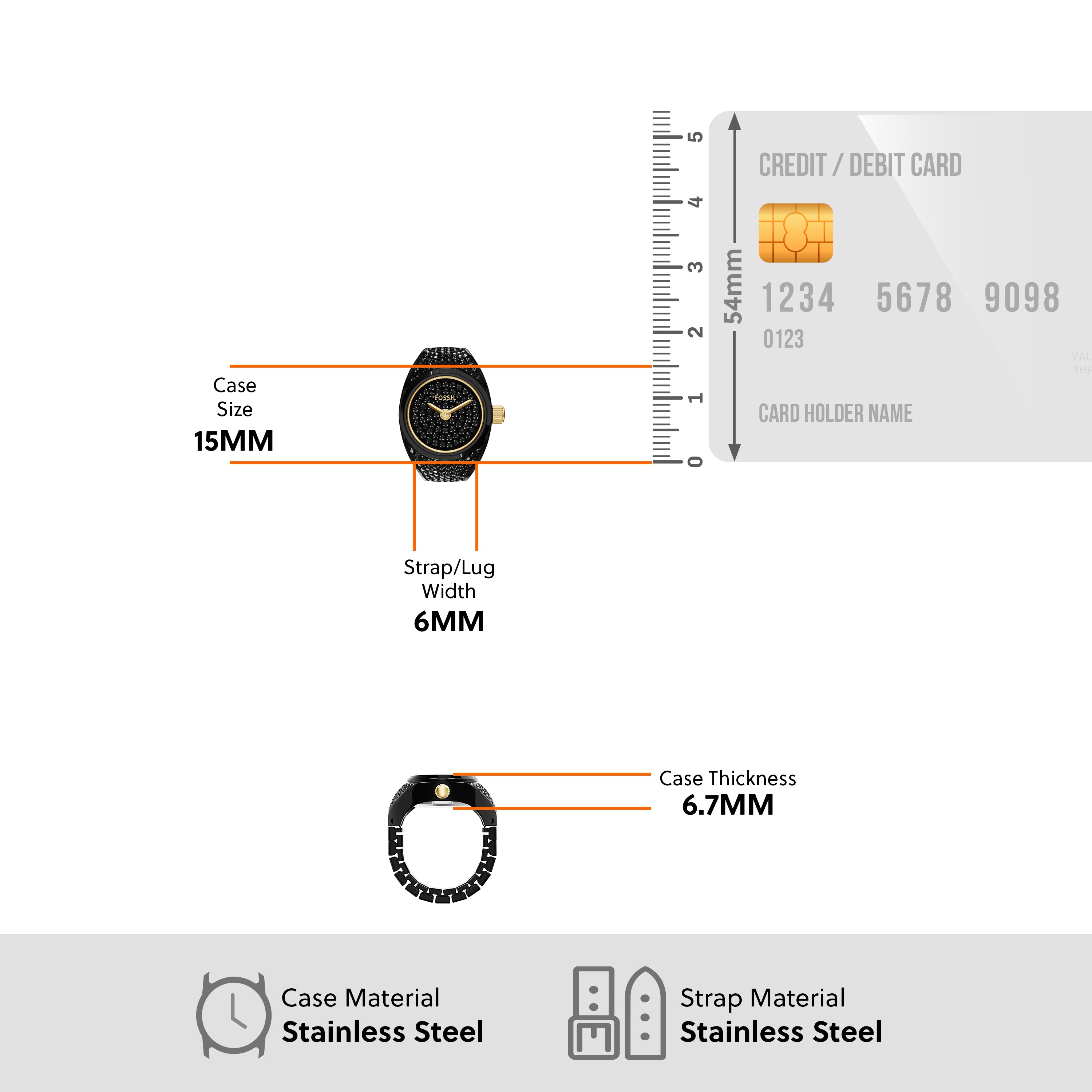Fossil Raquel Black Pavé Dial Watch Ring ES5449
