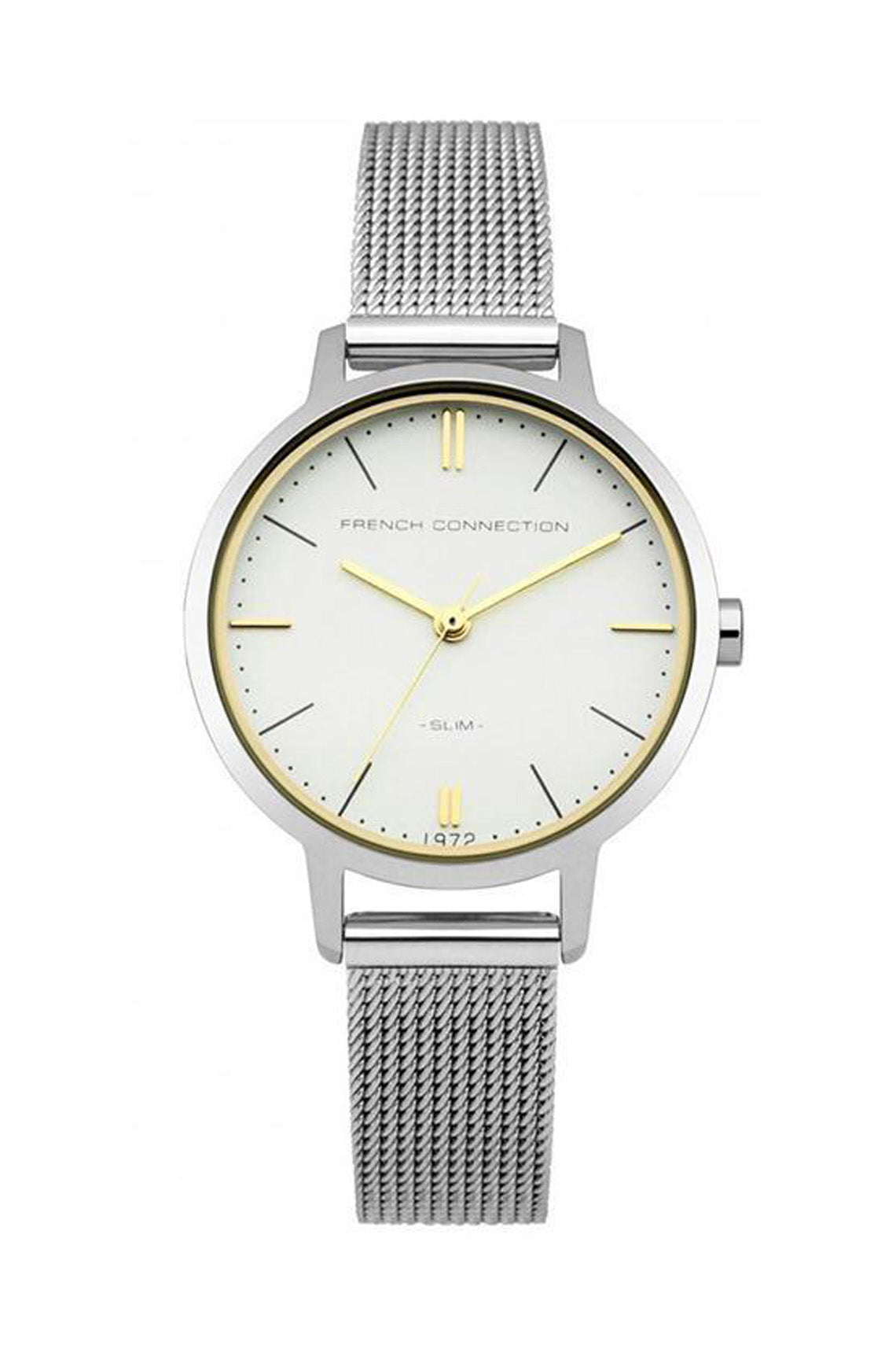 French Connection 30mm White Dial Silver Mesh Strap Watch