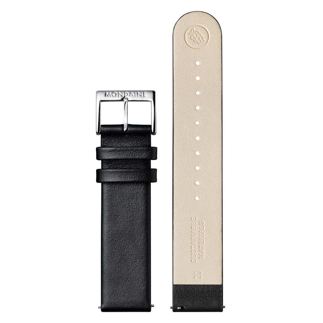 Mondaine Black Vegan Leather 22mm Watch Band FG16822.21Q