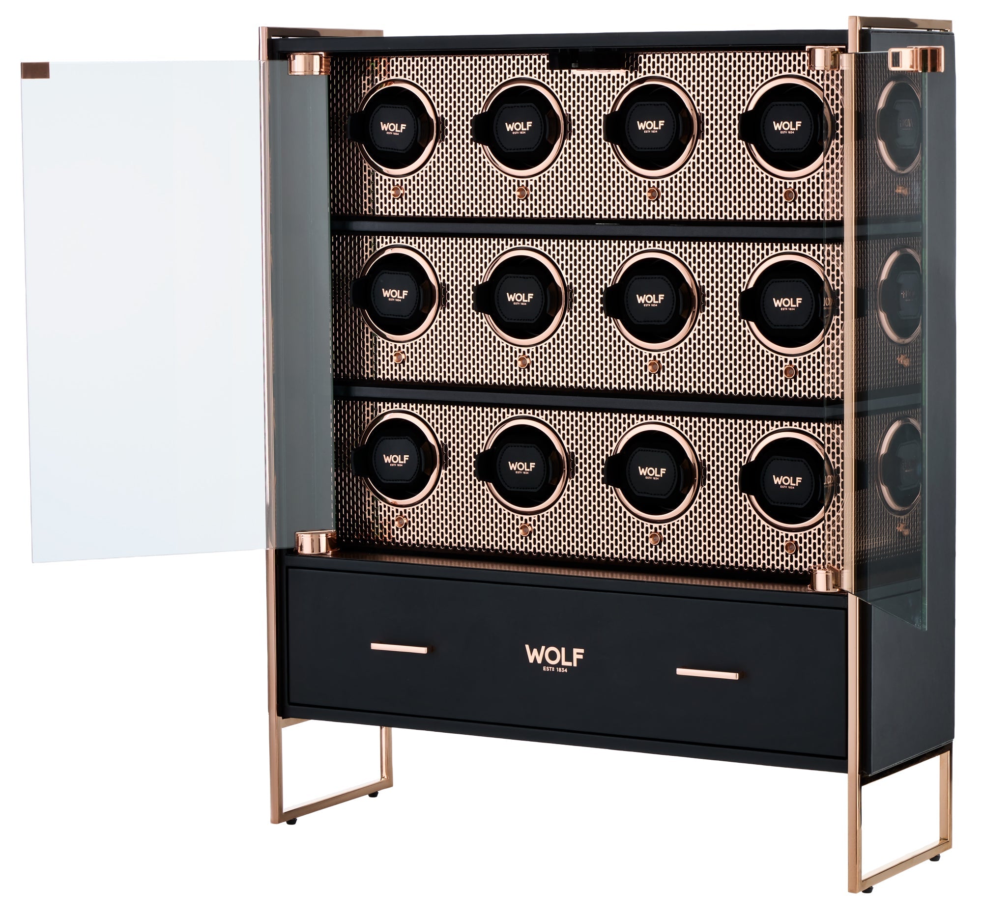 WOLF Axis 12 Piece Watch Winder Cabinet in Copper - interior
