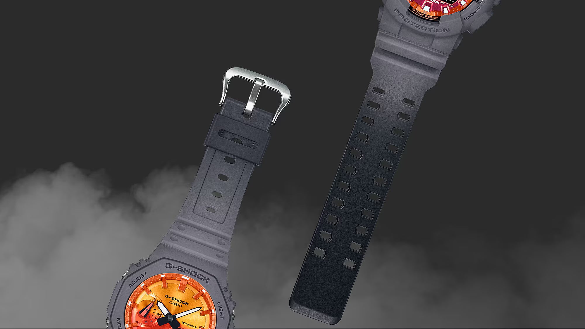 G-Shock Digital Grey Resin Band Orange and Red Dial Watch GA2100FL-8A