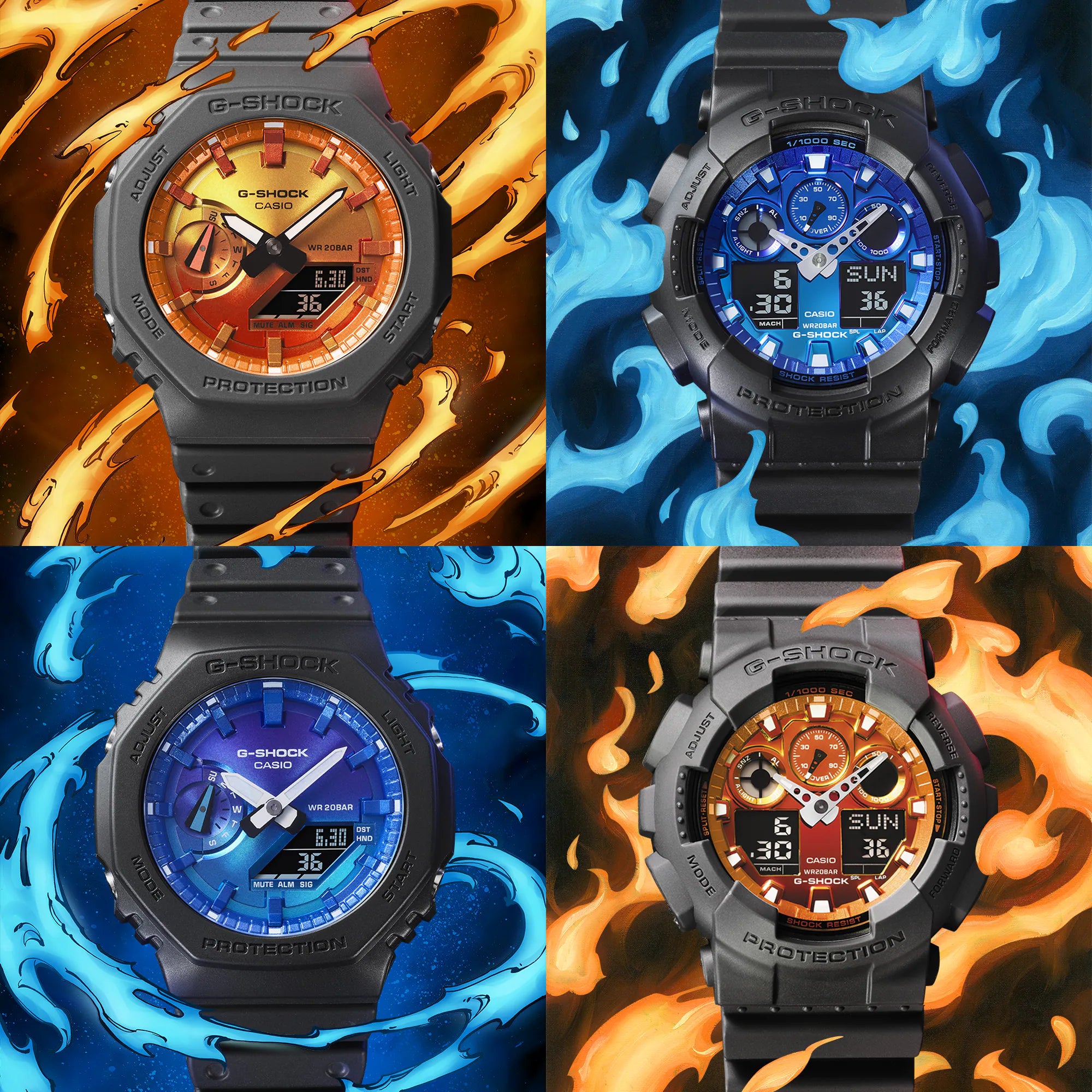 G-Shock Digital Grey Resin Band Orange and Red Dial Watch GA2100FL-8A
