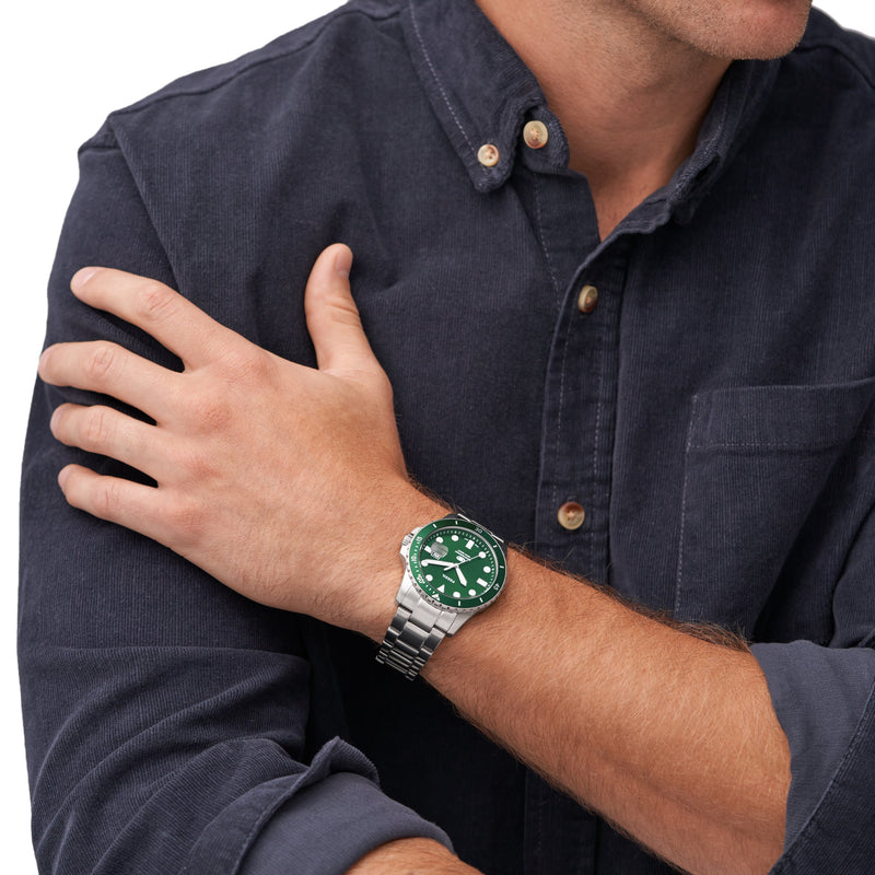 Fossil Silver Stainless Steel Green Dial Men's Watch FS6033