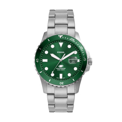 Fossil Silver Stainless Steel Green Dial Men's Watch FS6033