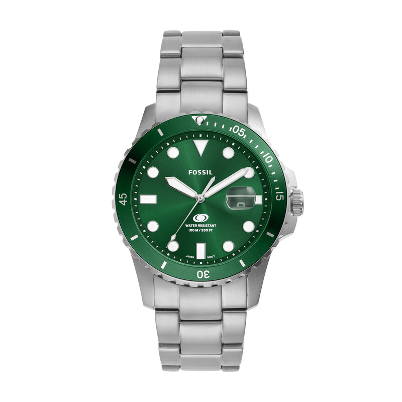 Fossil Silver Stainless Steel Green Dial Men's Watch FS6033