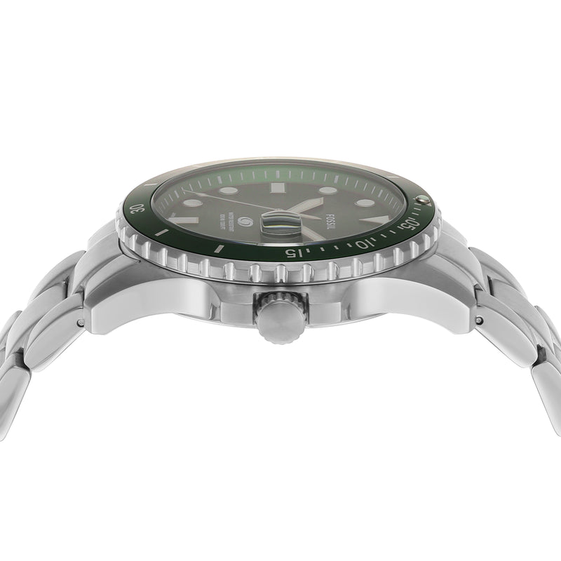 Fossil Silver Stainless Steel Green Dial Men's Watch FS6033