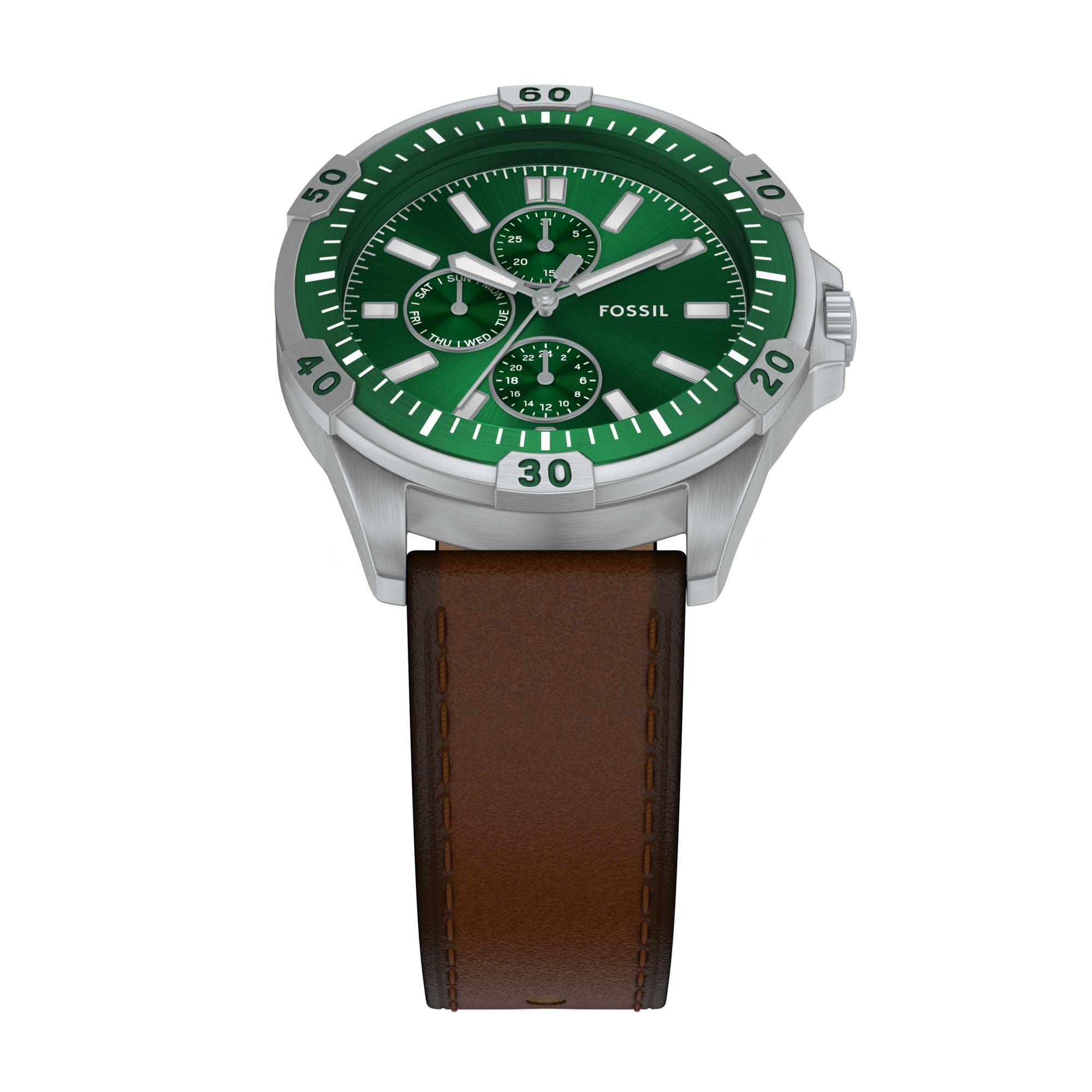 Fossil Garrett FS6147 brown leather strap with single-prong buckle