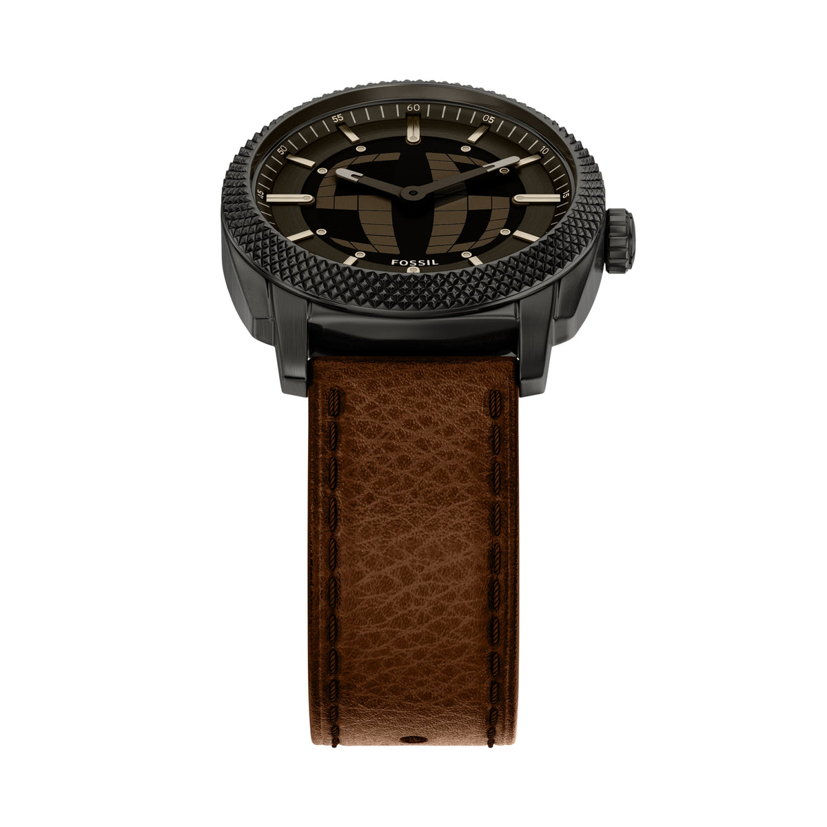 Fossil Machine Big Tic Black Dial Brown Leather Watch FS6165