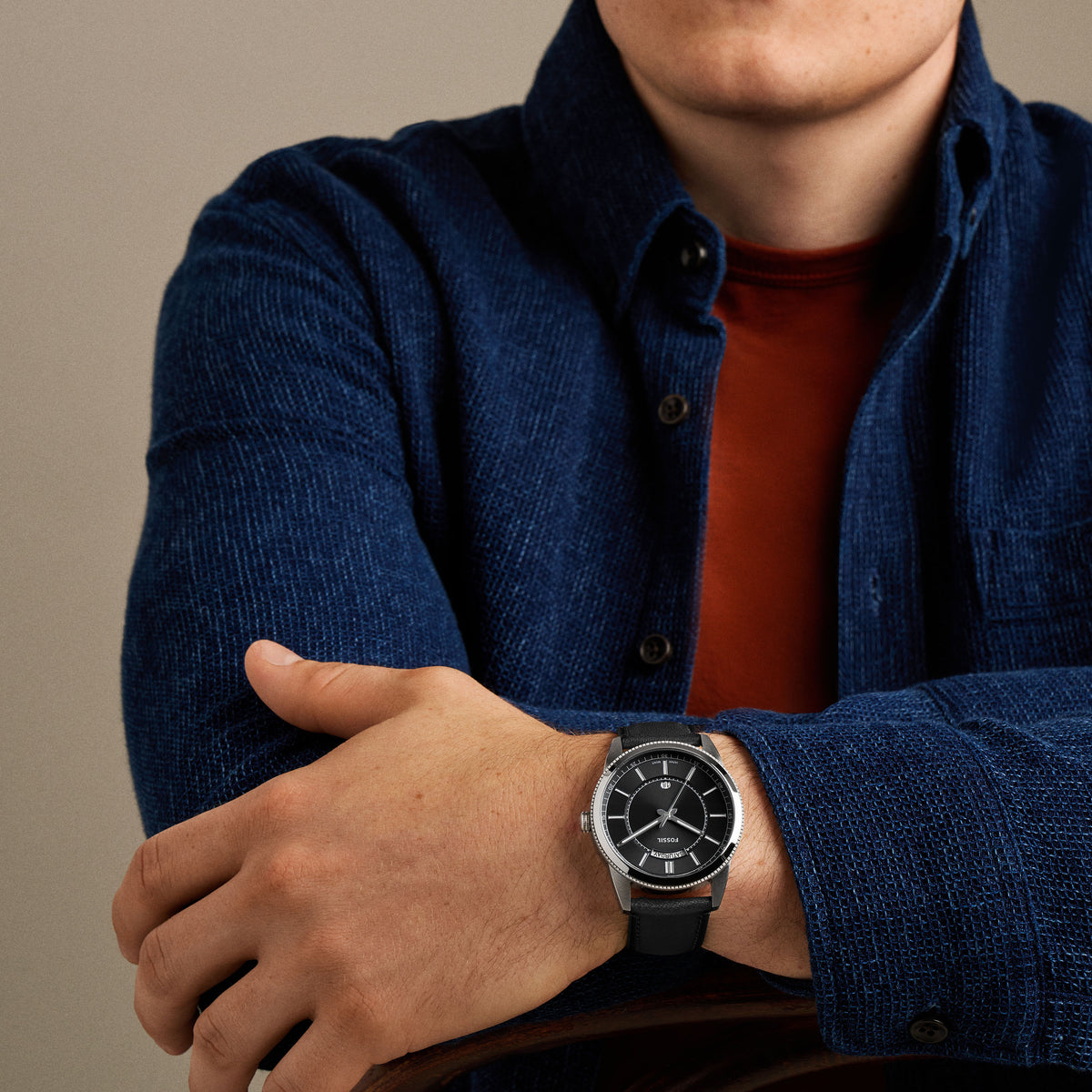 Fossil Pearson Day-Date Black FS6225 on the wrist