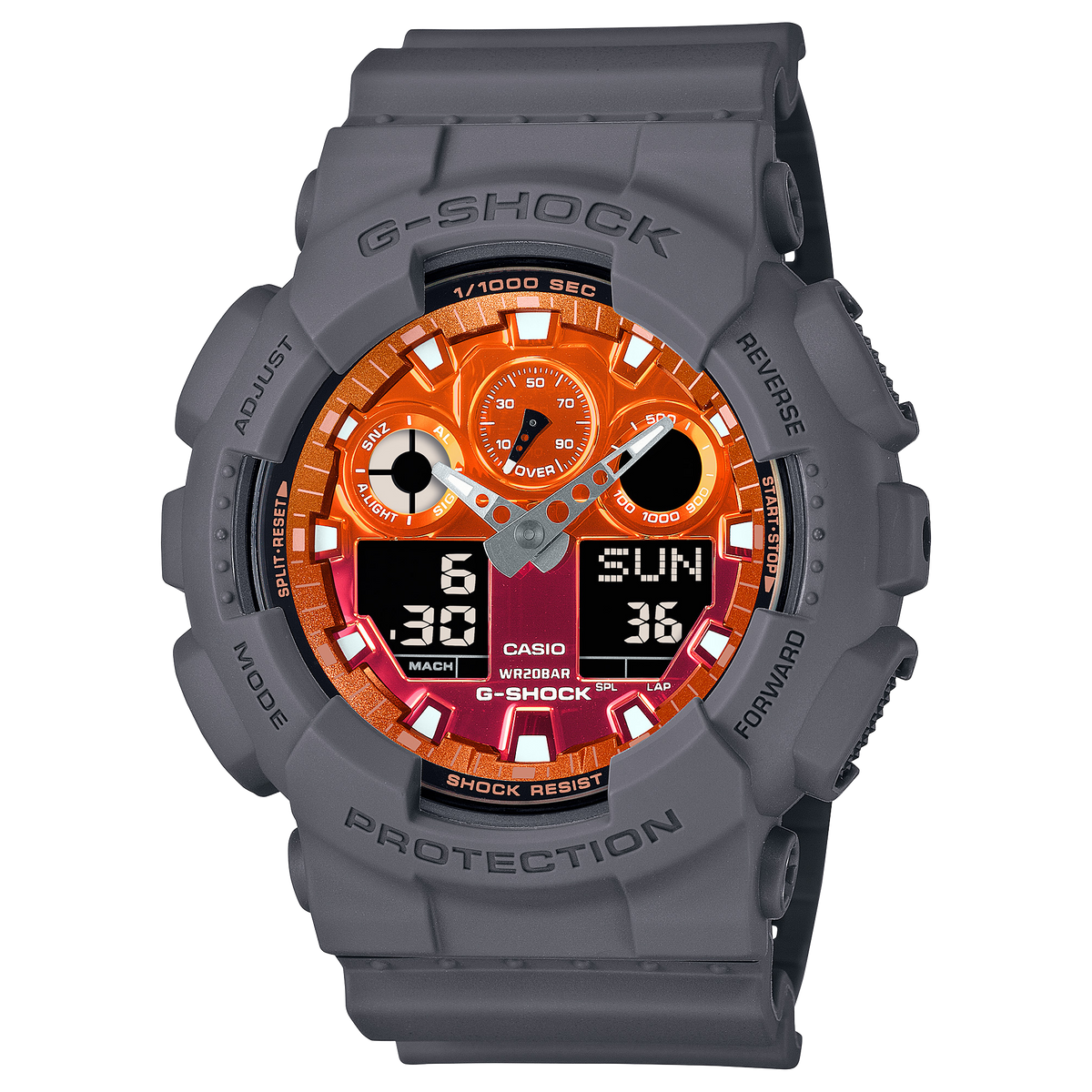 G-Shock Analog Digital Orange Dial Black Resin Band Watch GA100FL-8A