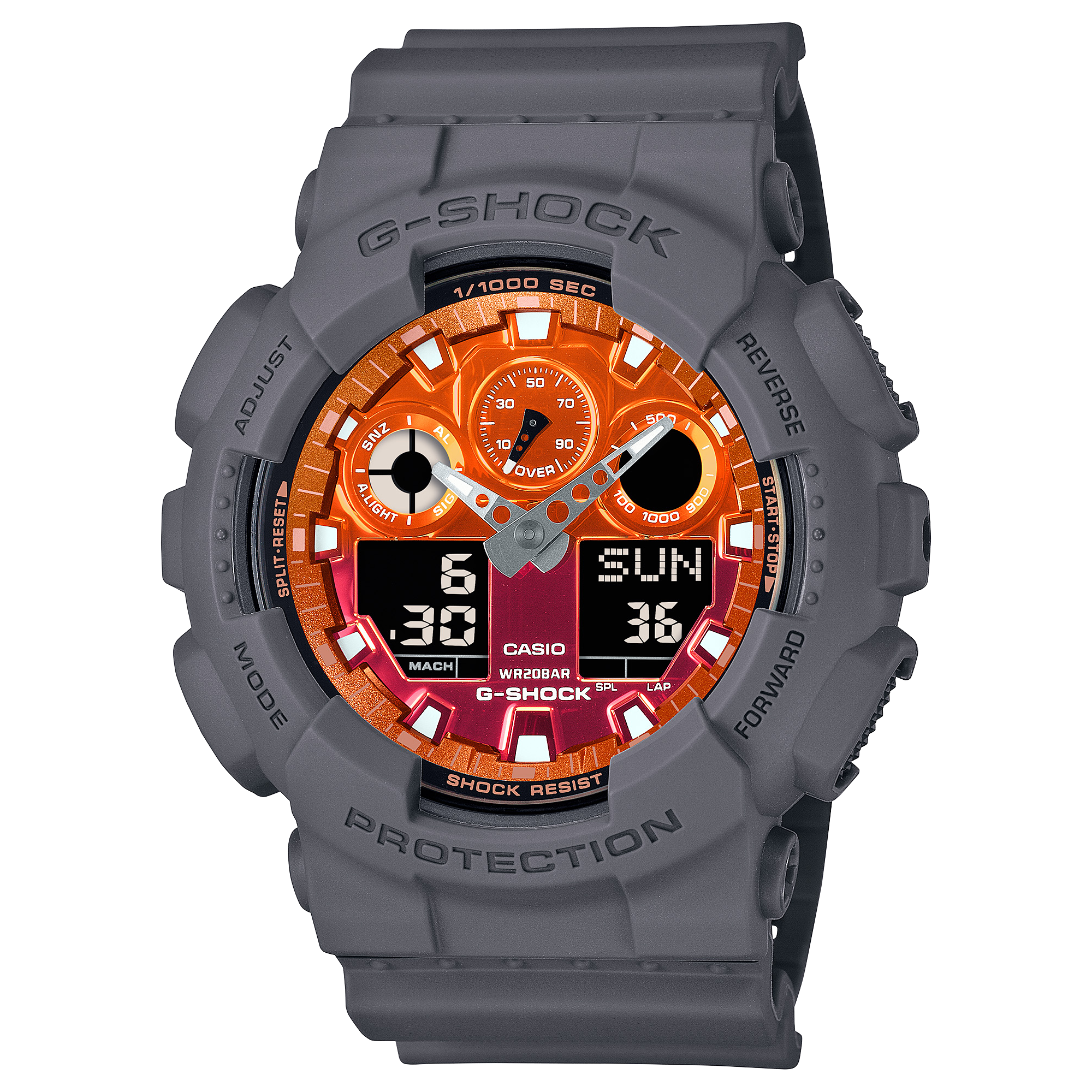 G-Shock Analog Digital Orange Dial Black Resin Band Watch GA100FL-8A
