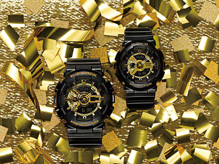 G-Shock Analog Digital DUO Gold Dial Black Resin Band Watch GA110GB-1A
