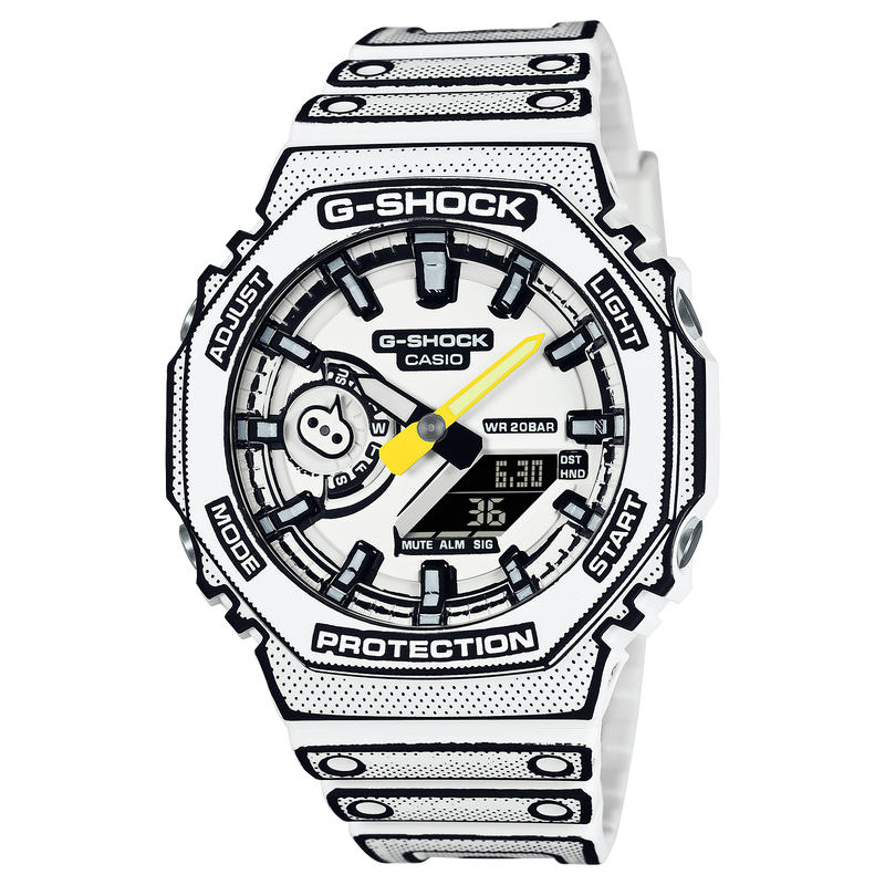 G-Shock Classic Black and White Resin Band Watch GA2100MNG-7A