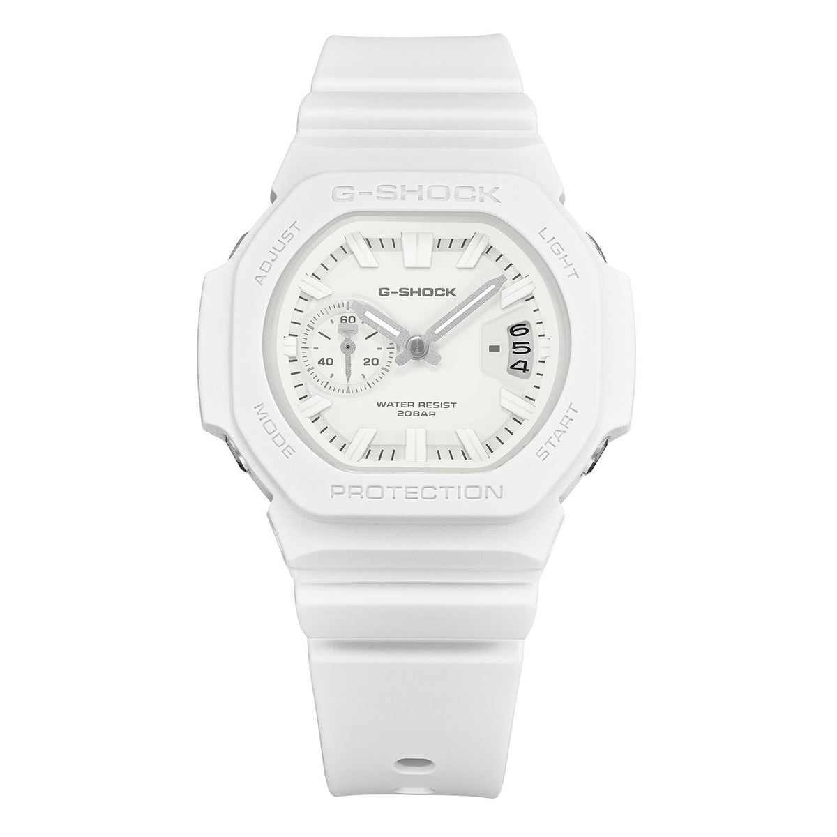 G-Shock 2500 Series White GAC2500-7A analogue watch, front view