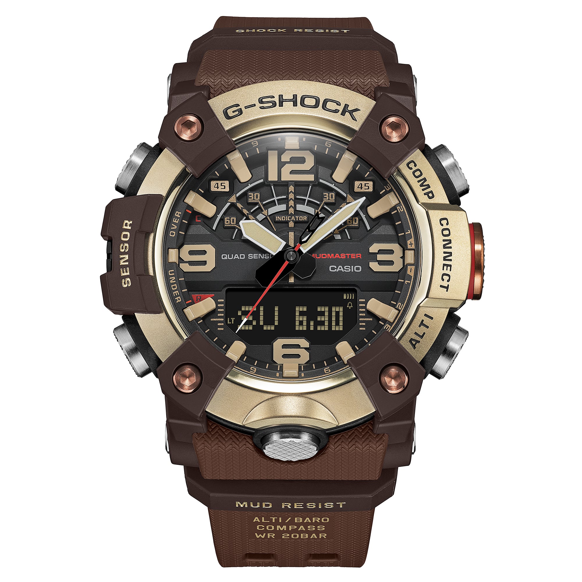 G-Shock Mudmaster GGB100XMH-5A dial and metallic bezel detail